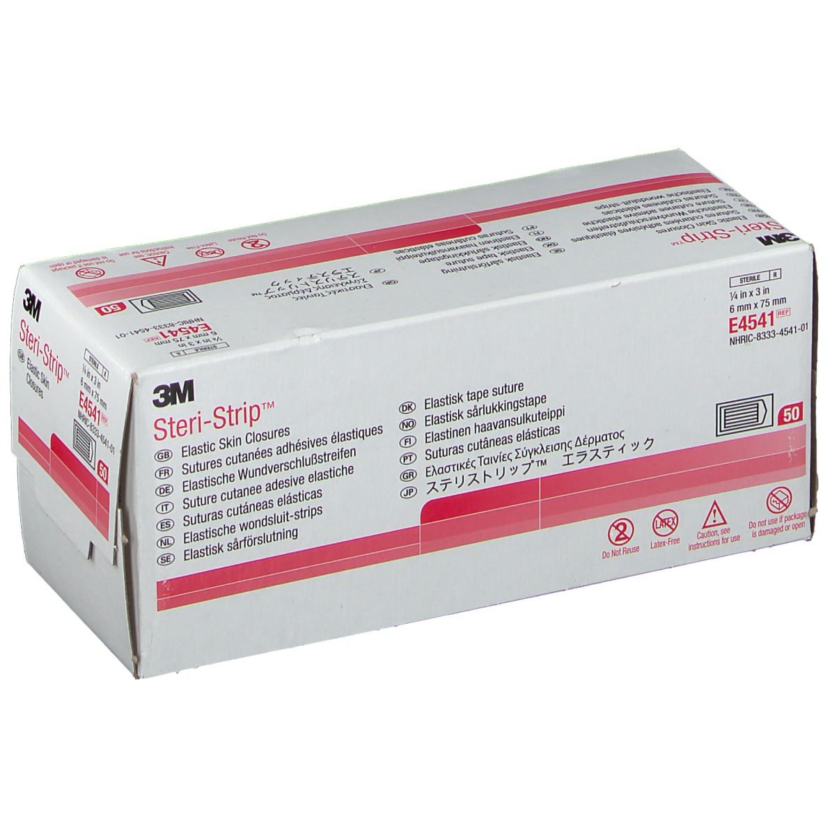 3M Steri-Strip doos. Bevat elastische wondsluitstrips. Afmeting: 6 mm x 75 mm. 50 stuks. Productinformatie.