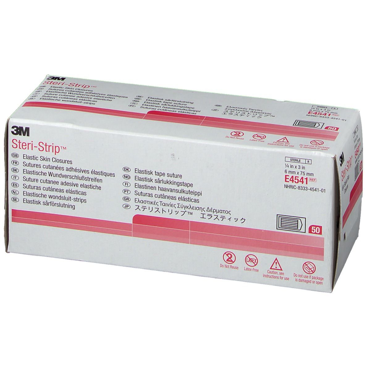 3M Steri-Strip doos. Bevat elastische wondsluitstrips. Afmeting: 6 mm x 75 mm. 50 stuks. Productinformatie.