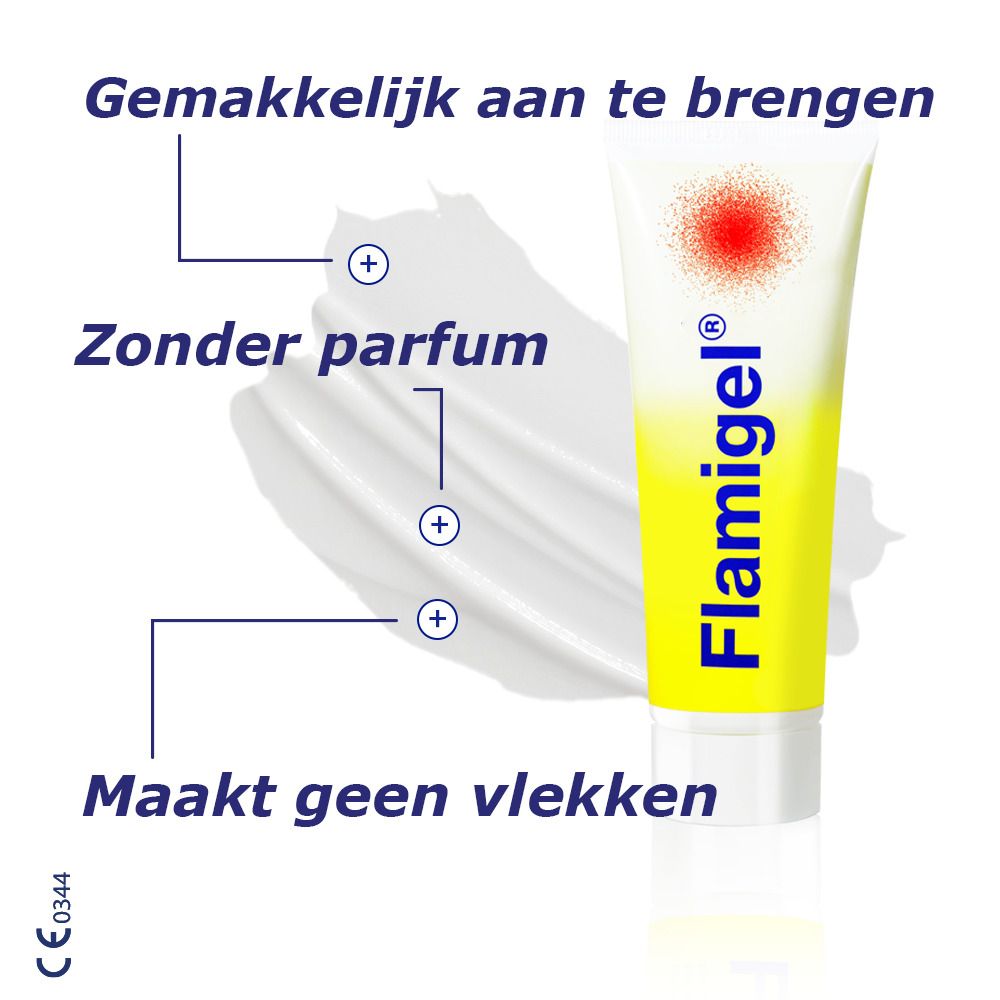 Flamigel® tube. Gemakkelijk aan te brengen, zonder parfum, maakt geen vlekken.