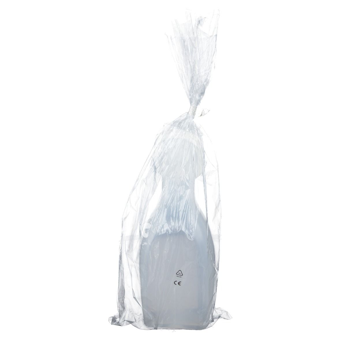 Urinefles in transparante plastic verpakking. CE-markering zichtbaar. Product in verpakking.