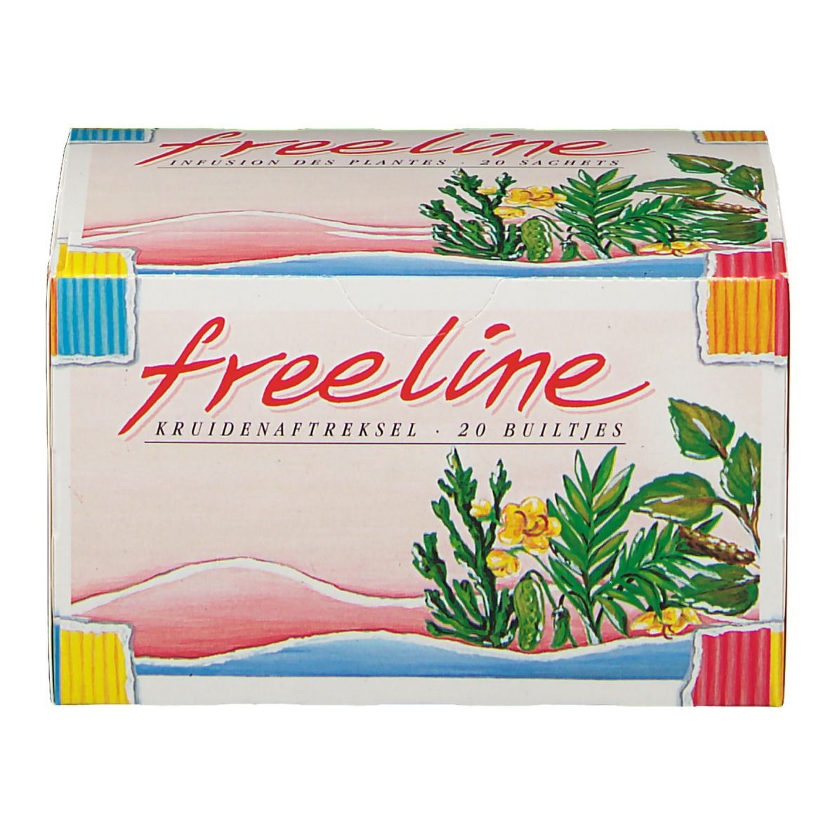 Boîte en carton "Freeline" avec illustrations de plantes et 20 sachets.