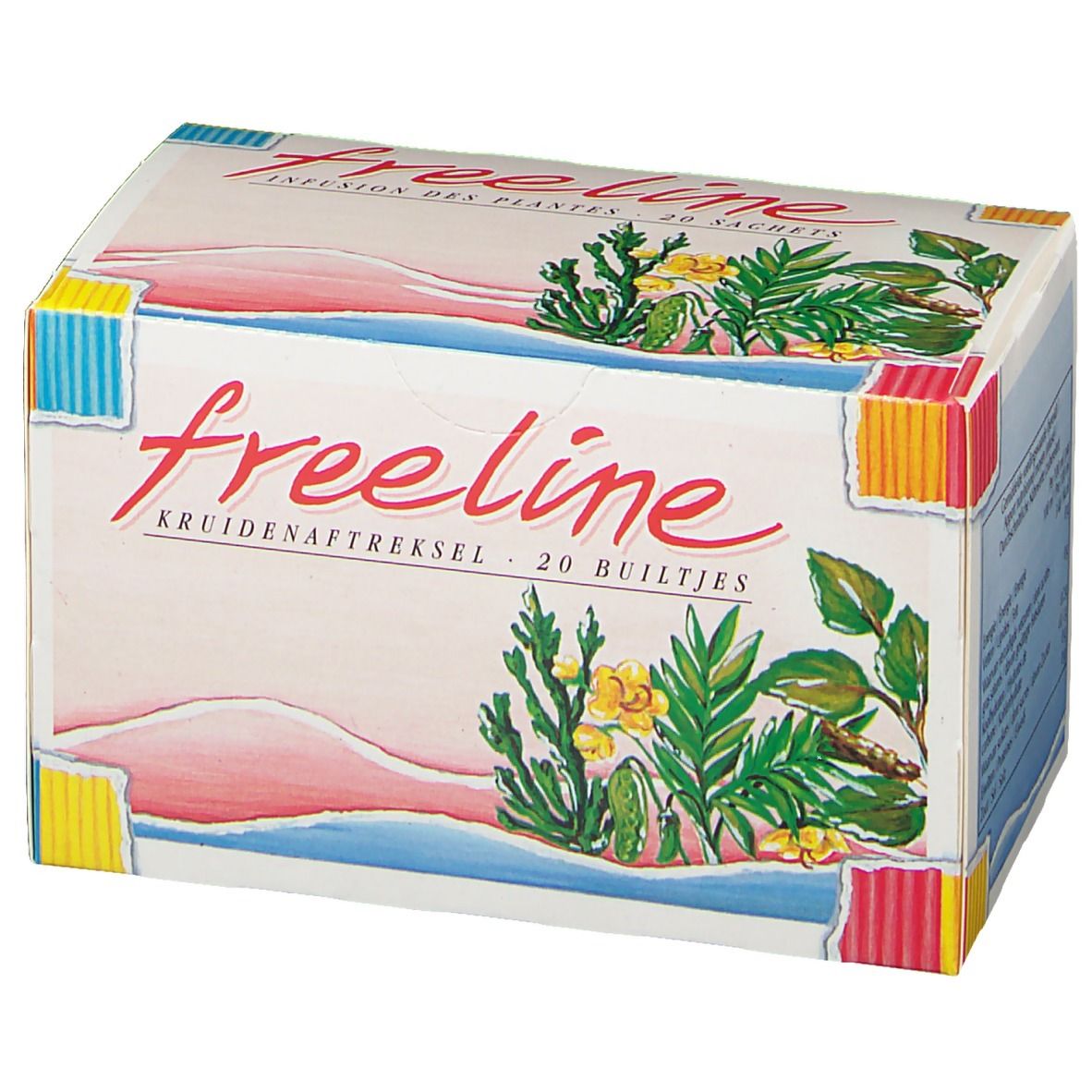 Boîte en carton "Freeline" avec illustrations de plantes et 20 sachets.