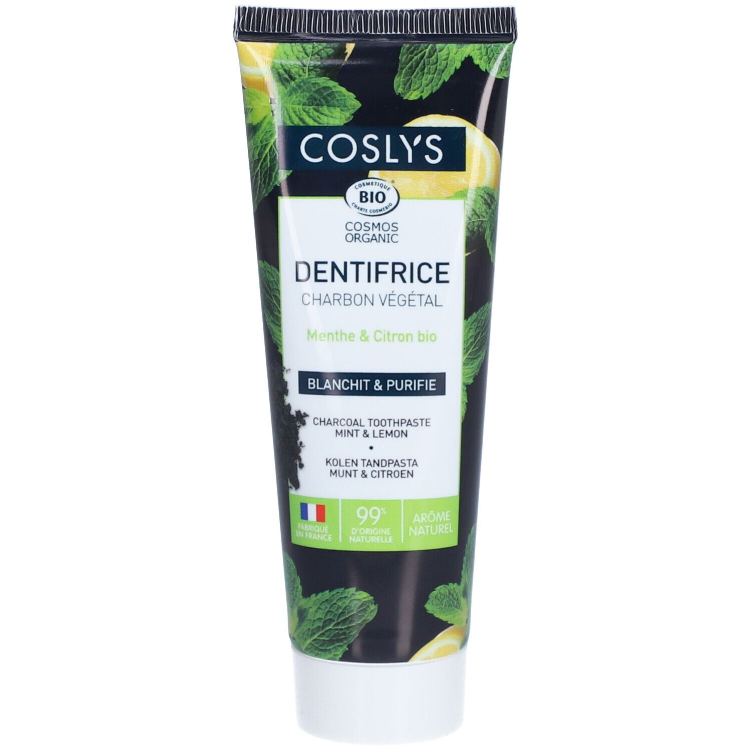 Coslys Dentifrice Charbon Végétal Menthe Et Citron