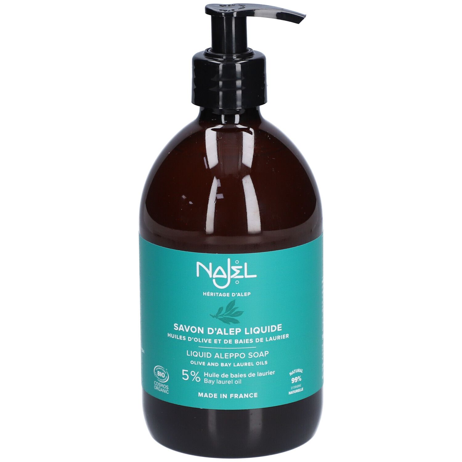 Najel Savon D'Alep Liquide Visage Et Corps Huile D'Olive Et Huile De Baies De Laurier 5% Bio