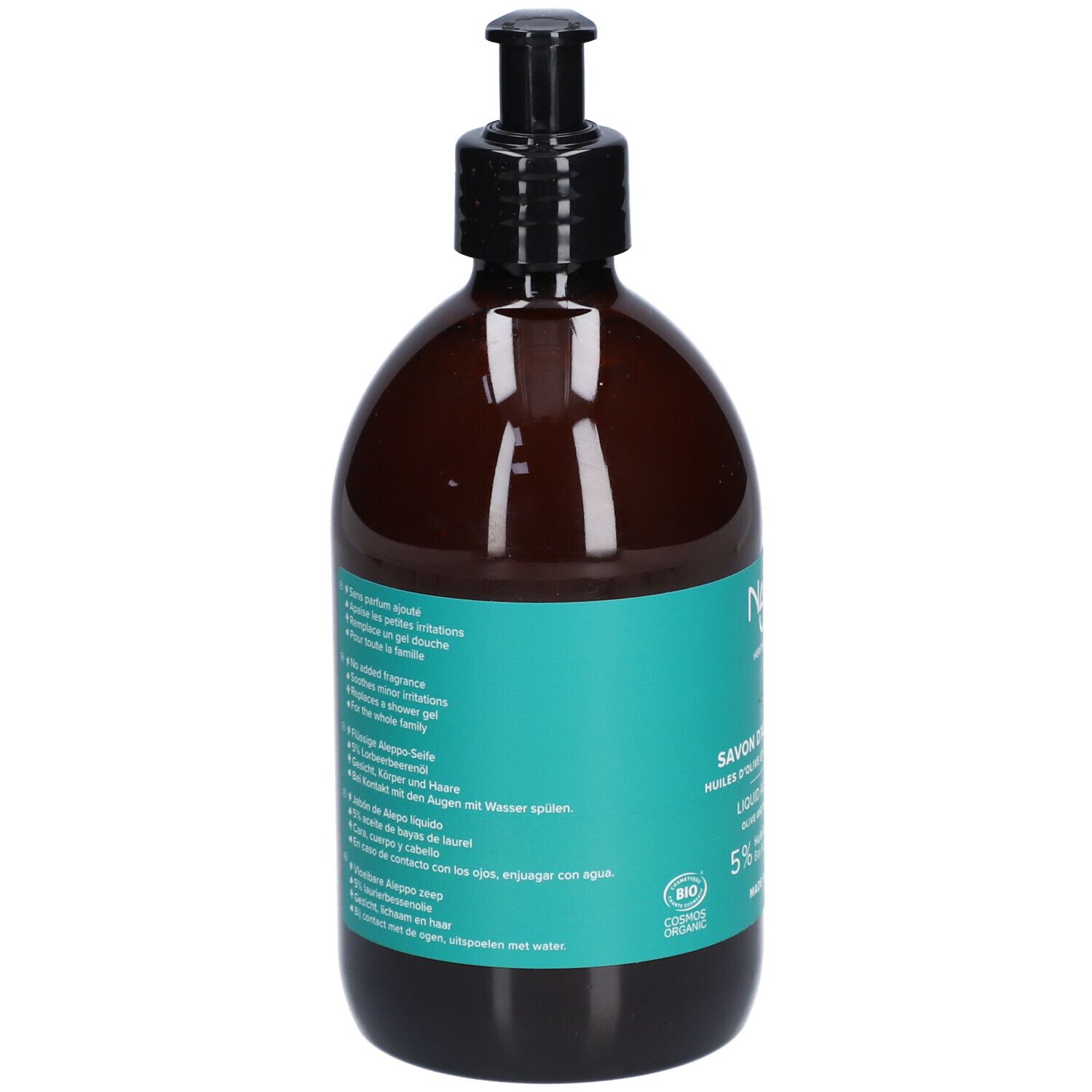 Najel Savon D'Alep Liquide Visage Et Corps Huile D'Olive Et Huile De Baies De Laurier 5% Bio
