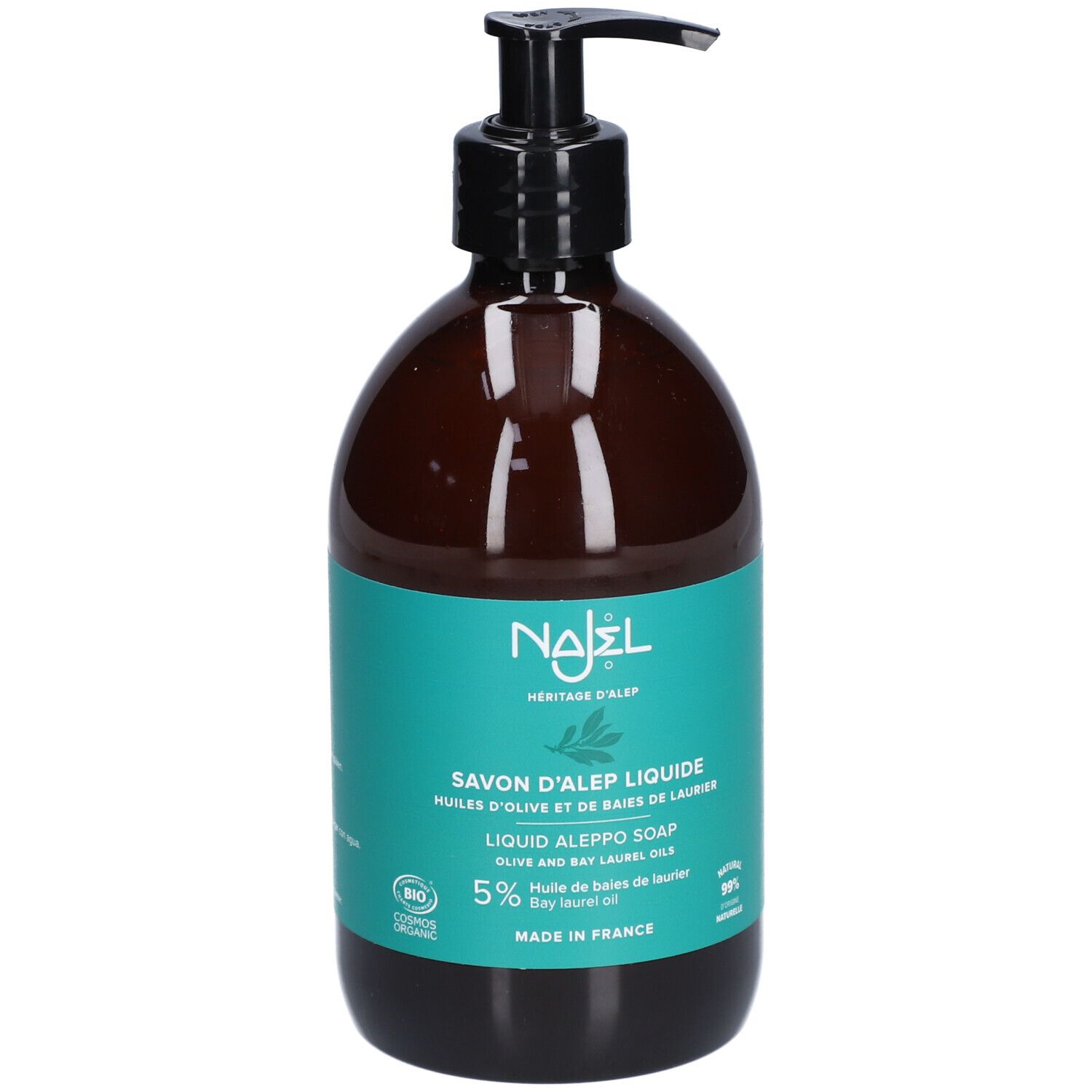 Najel Savon D'Alep Liquide Visage Et Corps Huile D'Olive Et Huile De Baies De Laurier 5% Bio