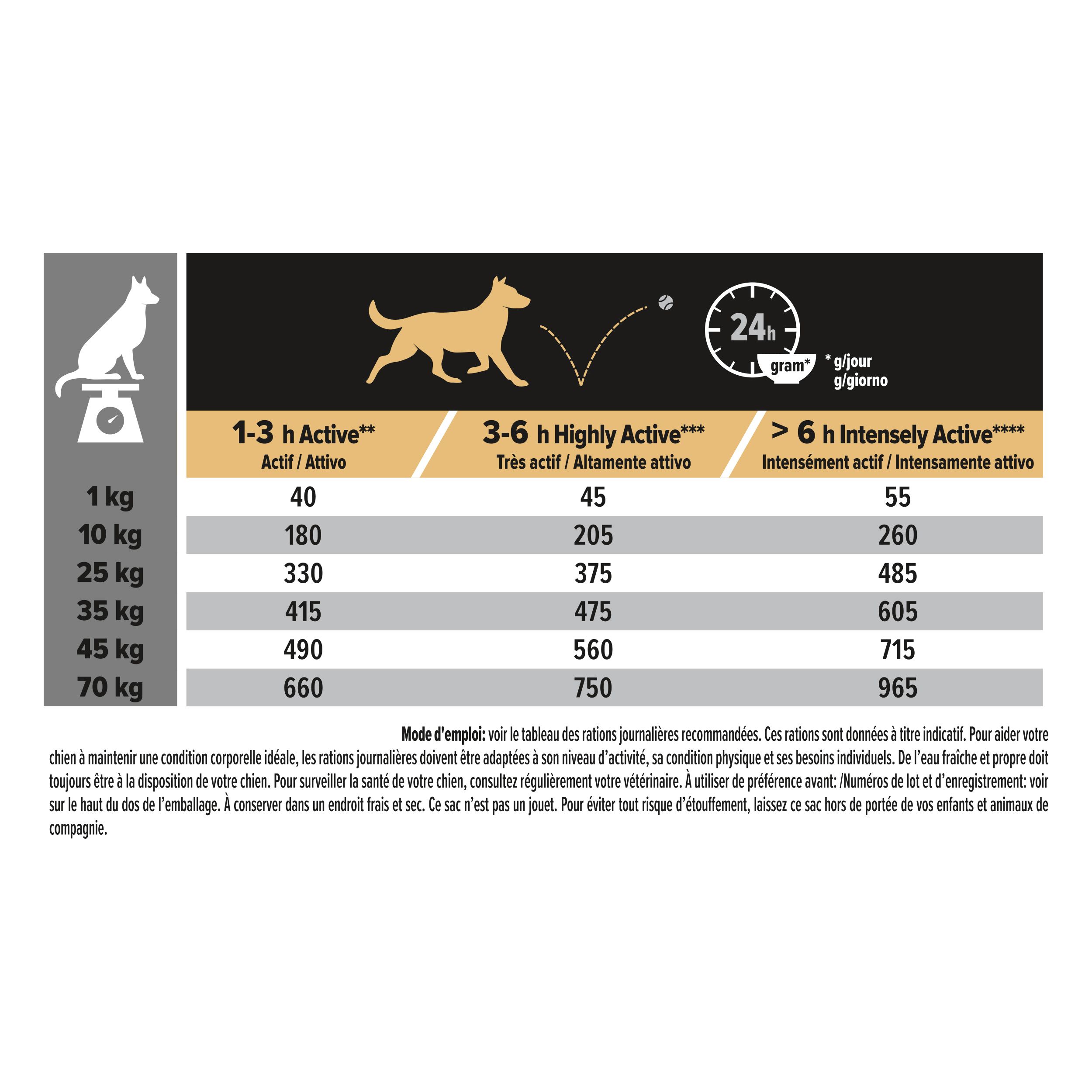 Emballage de nourriture pour chiens Purina Pro Plan Adult, avec une femme pour l'échelle.