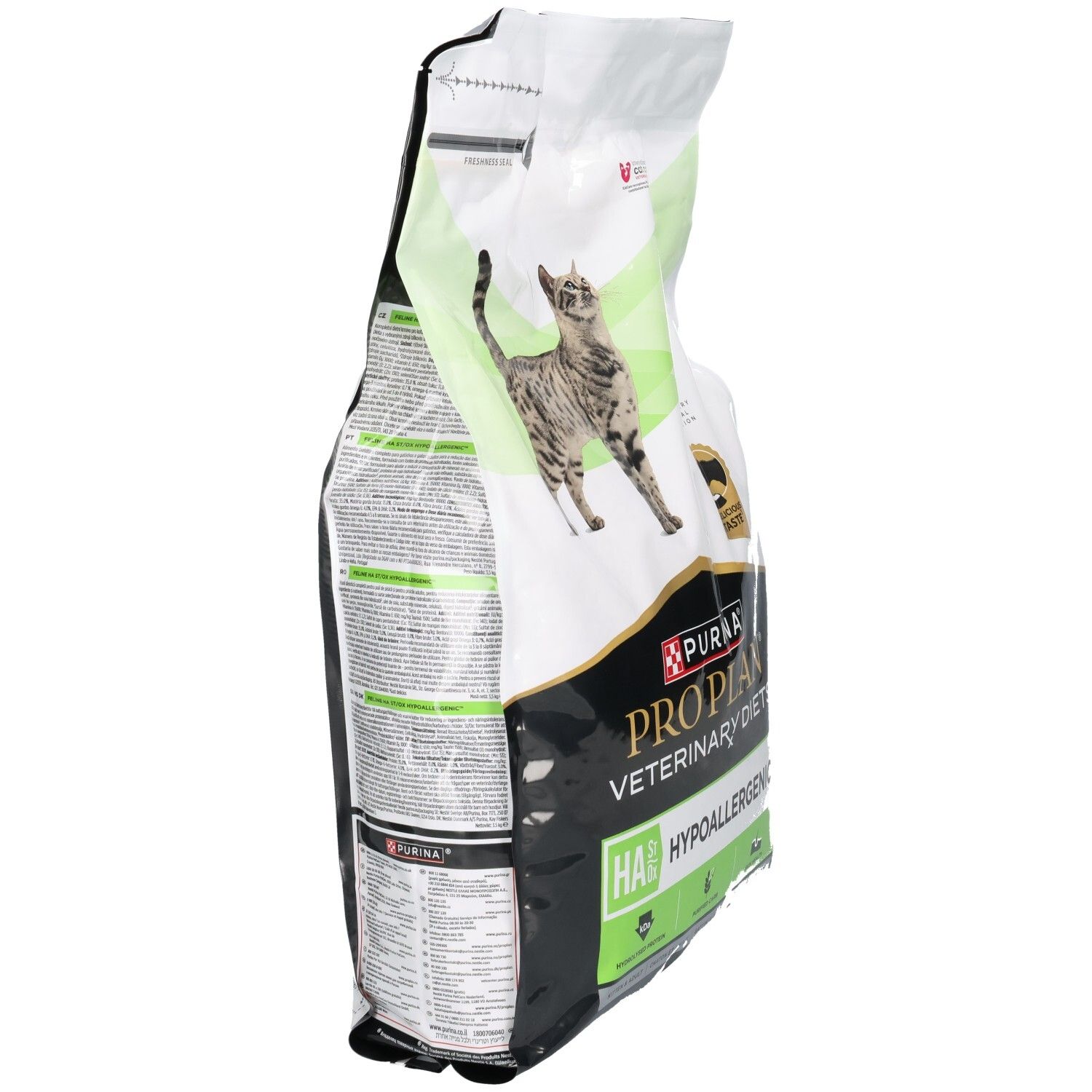 Zak Purina Pro Plan Veterinary Diets HA Hypoallergenic kattenvoer, zijaanzicht.