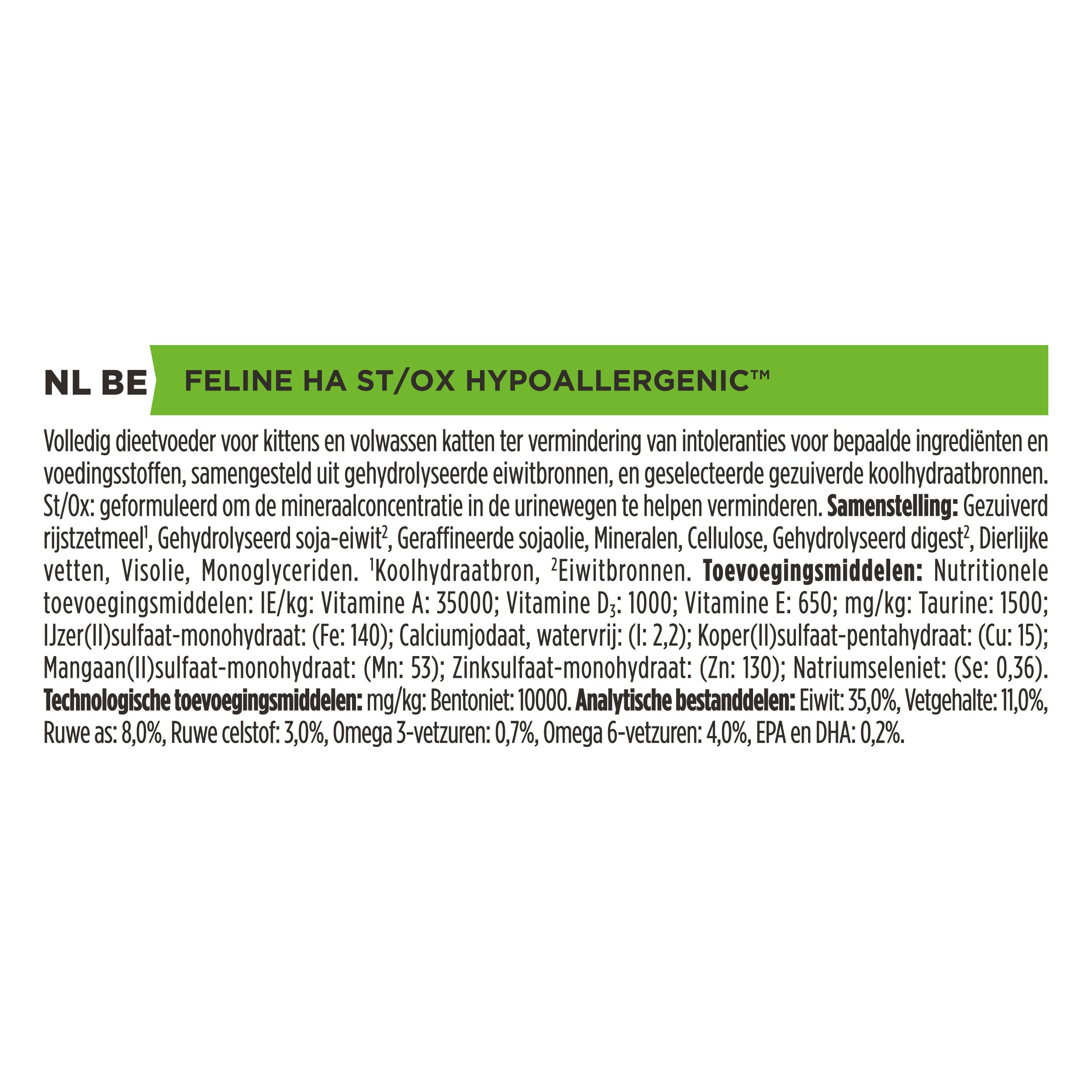 Tekstgedeelte met informatie over ingrediënten en analytische bestanddelen van het kattenvoer.