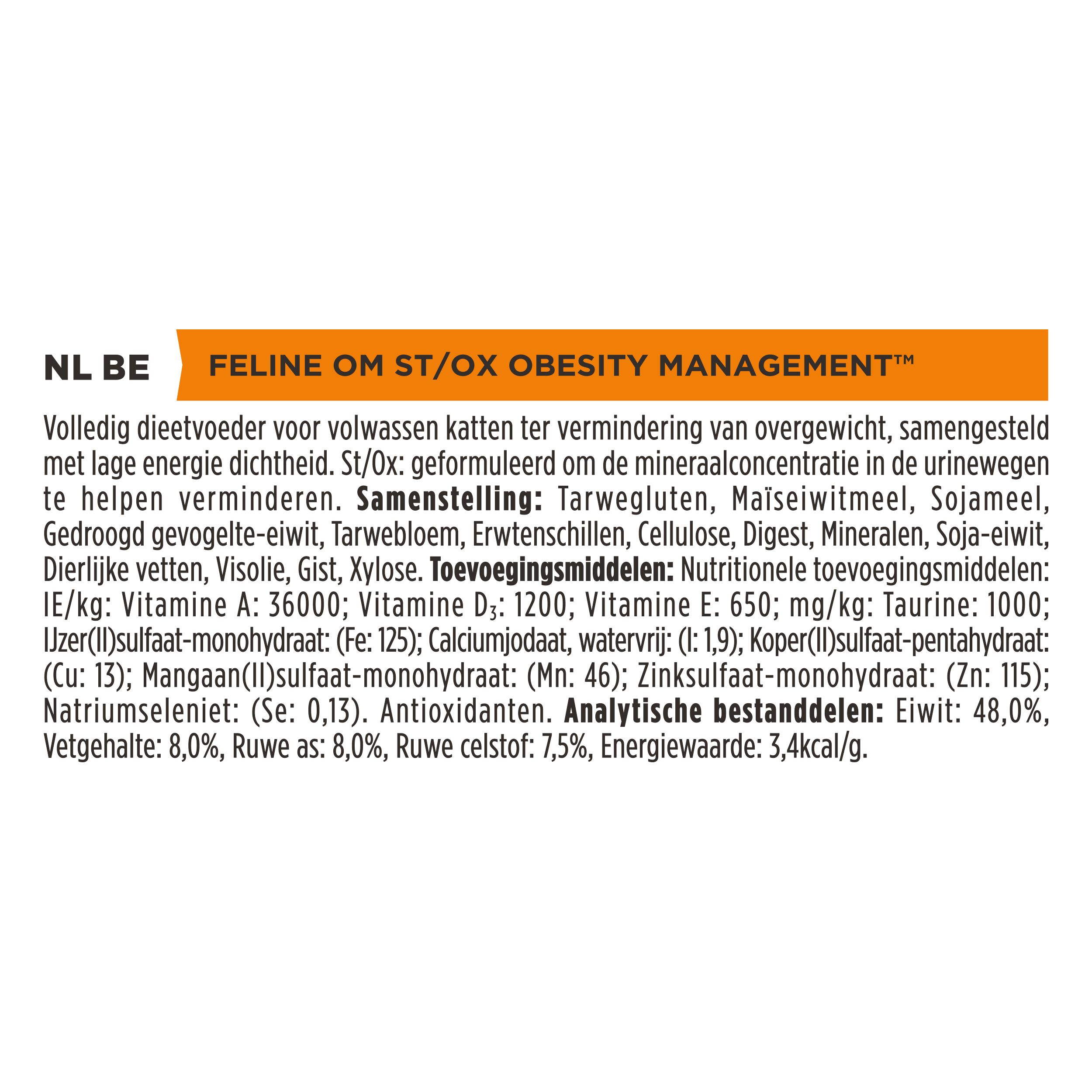 Tekst over de samenstelling van kattenvoer. Informatie over ingrediënten en analyse.