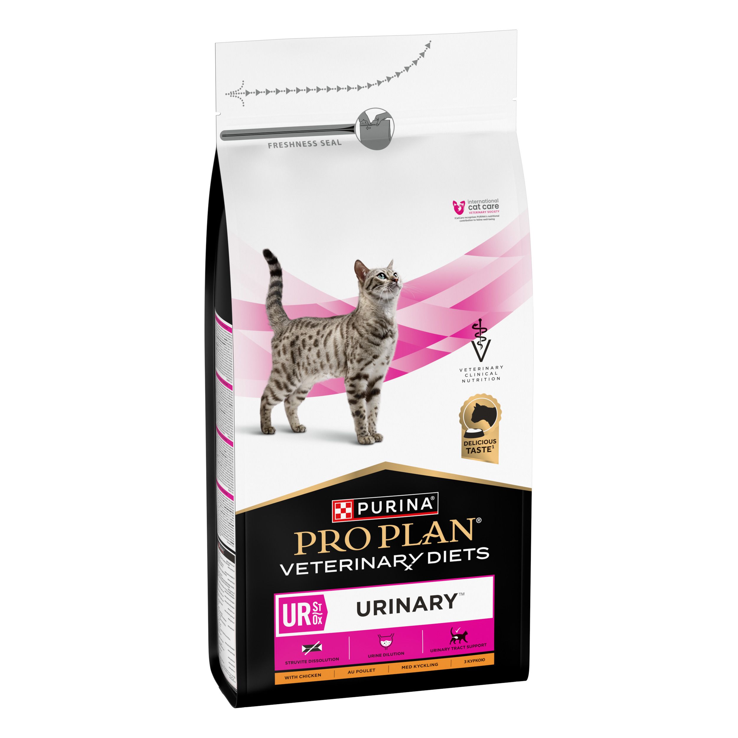 Sac de nourriture sèche pour chats. Marque : Purina Pro Plan Veterinary Diets. Inscription : UR Urinary.
