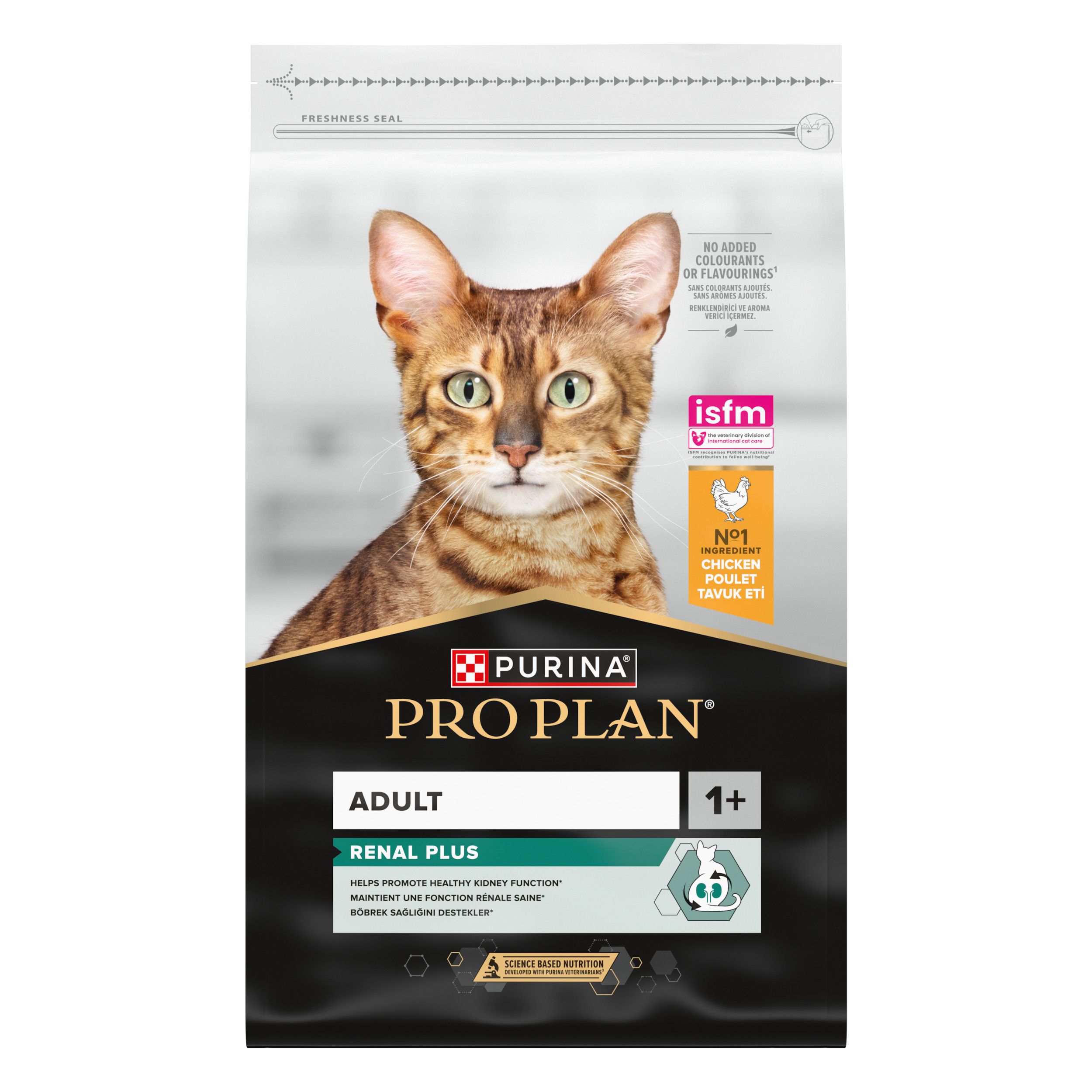 Zak kattenvoer. Purina Pro Plan Adult Renal Plus. Afbeelding van een kat. Met zegel.