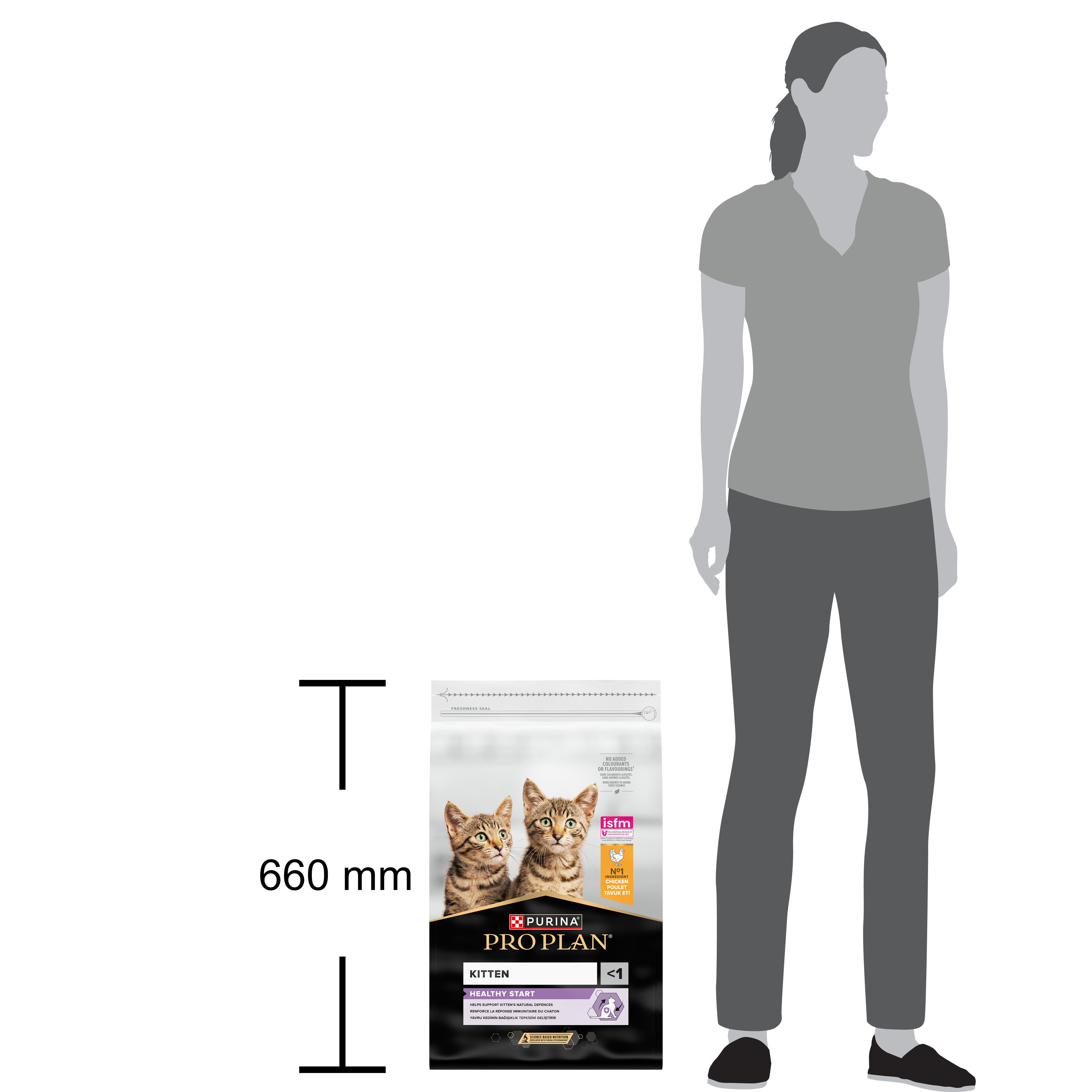 Sac de nourriture pour chatons. Deux chatons. Marque : Purina Pro Plan Kitten Healthy Start. Avec sceau.