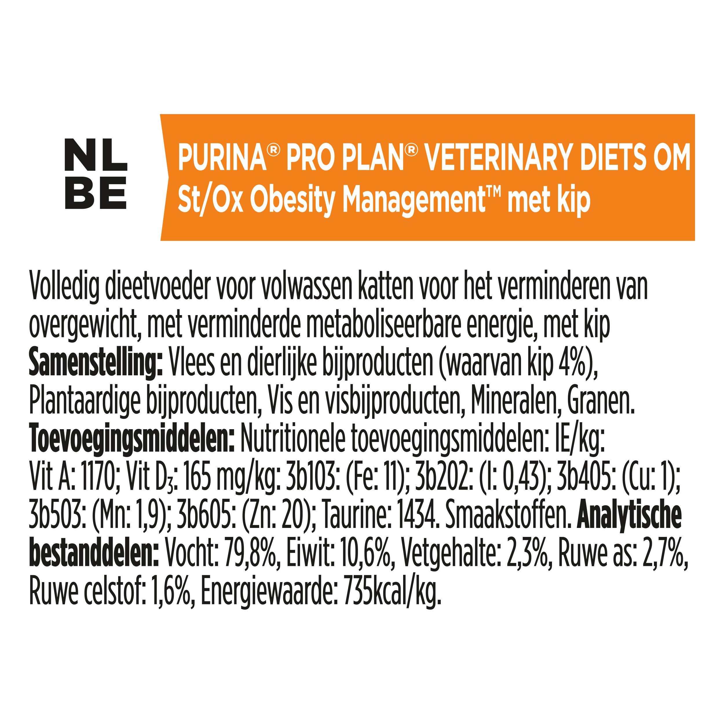 Tekst met ingrediënten en analyse. Bevat informatie over de samenstelling van het kattenvoer.