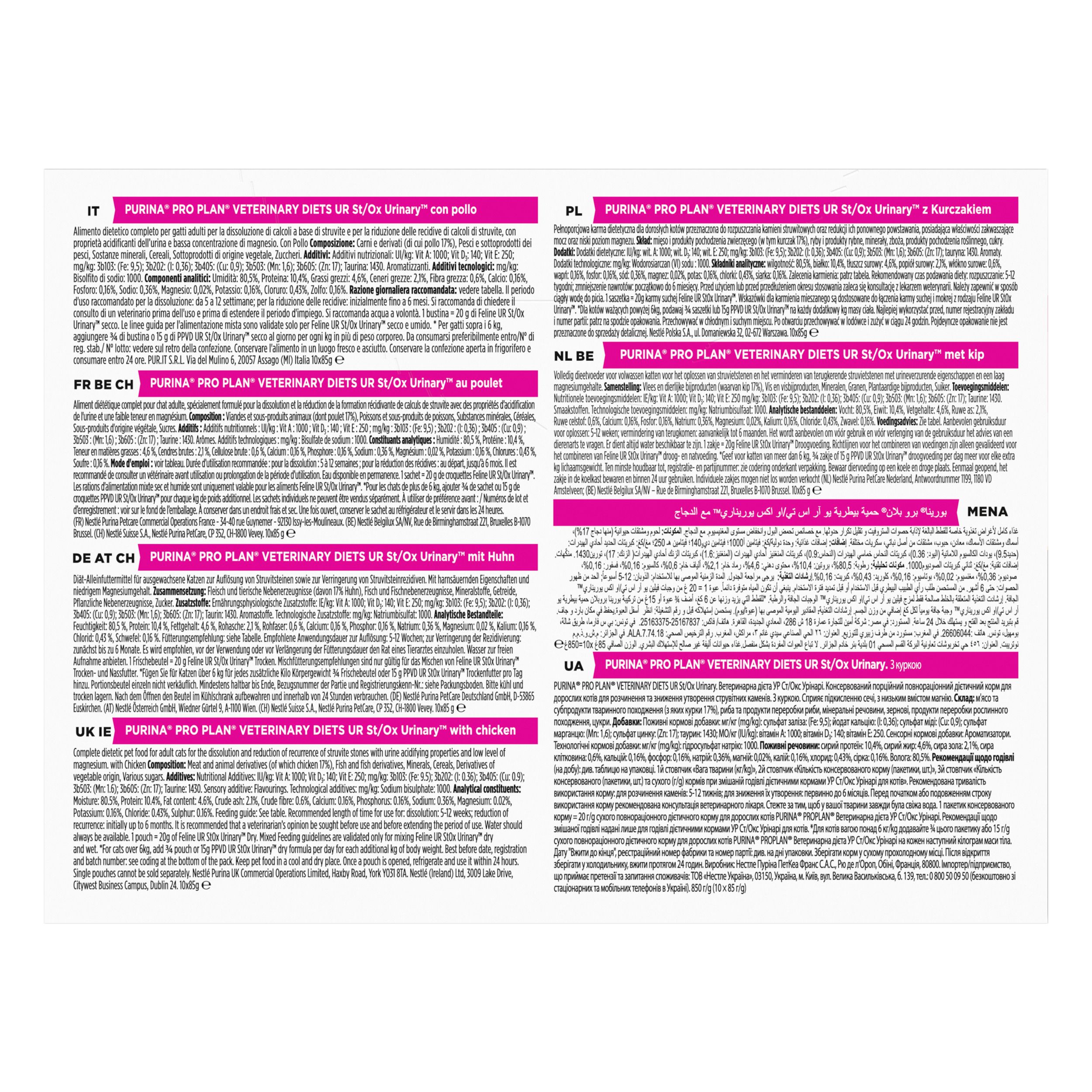 Boîte en carton avec chat. Inscription : PRO PLAN VETERINARY DIETS UR URINARY. 850 g/r.