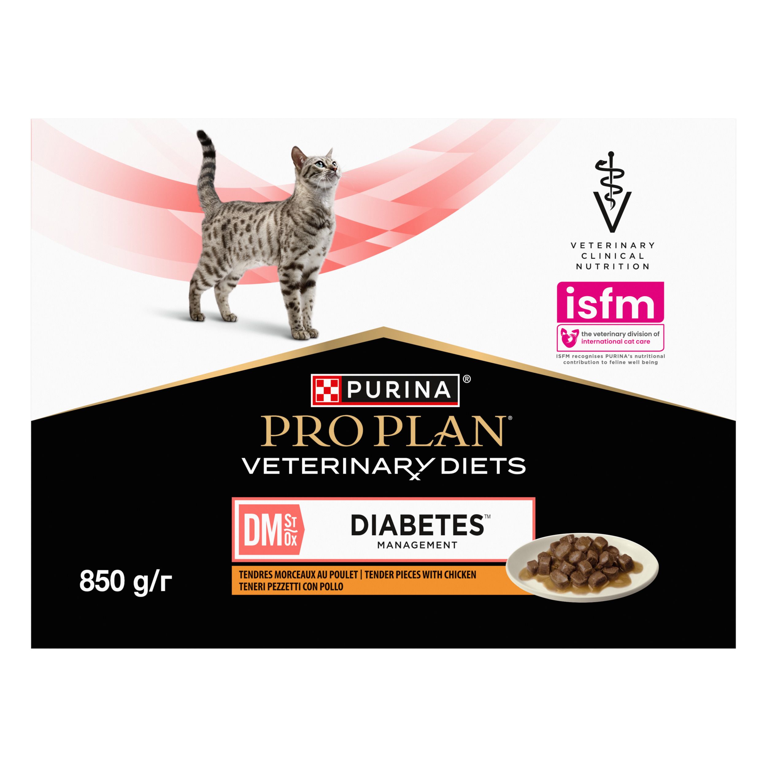 Boîte PRO PLAN® VETERINARY DIETS Feline DM St/Ox Diabetes Management. Chat, image produit, 850 g/r.