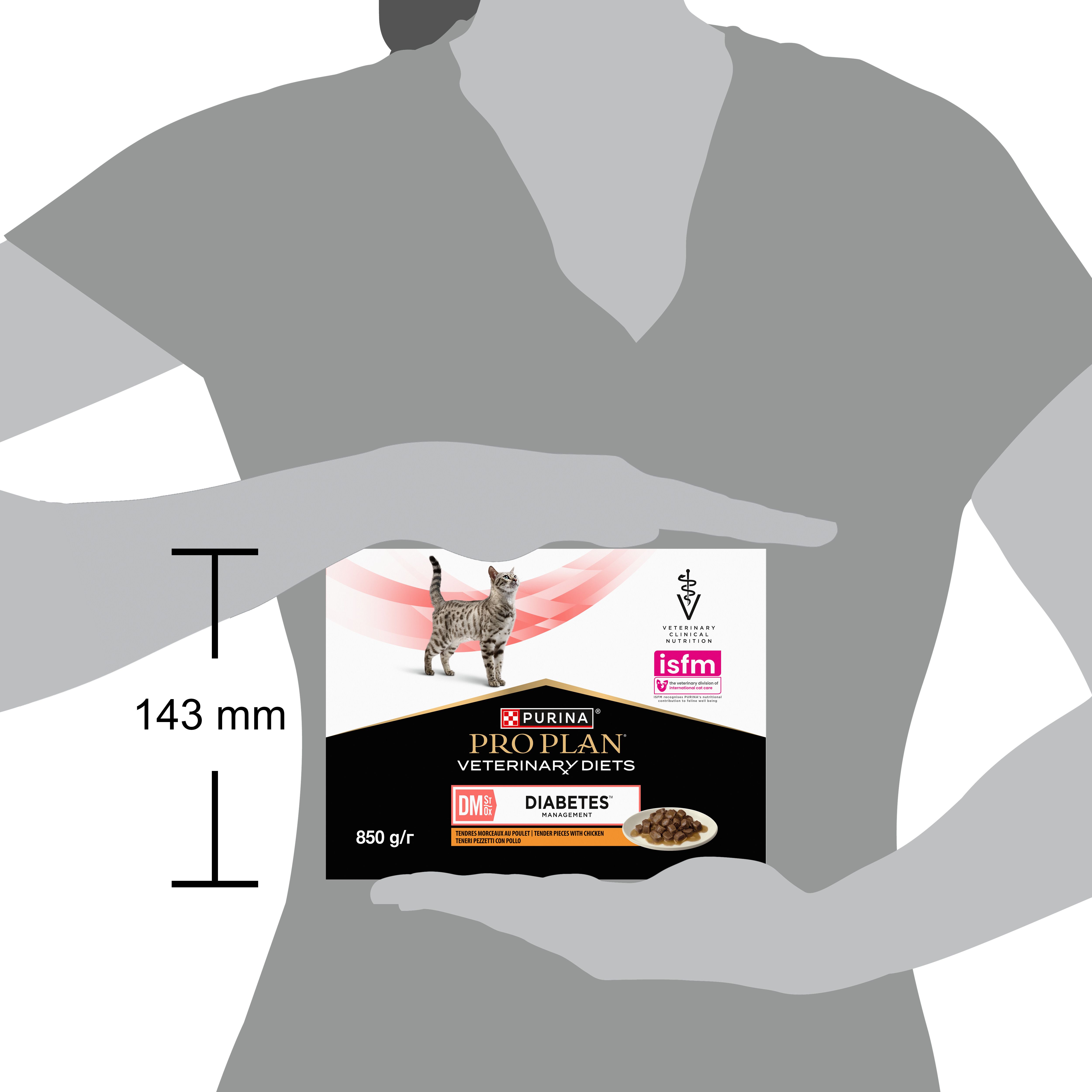 Boîte PRO PLAN® VETERINARY DIETS Feline DM St/Ox Diabetes Management. Chat, image produit, 850 g/r.