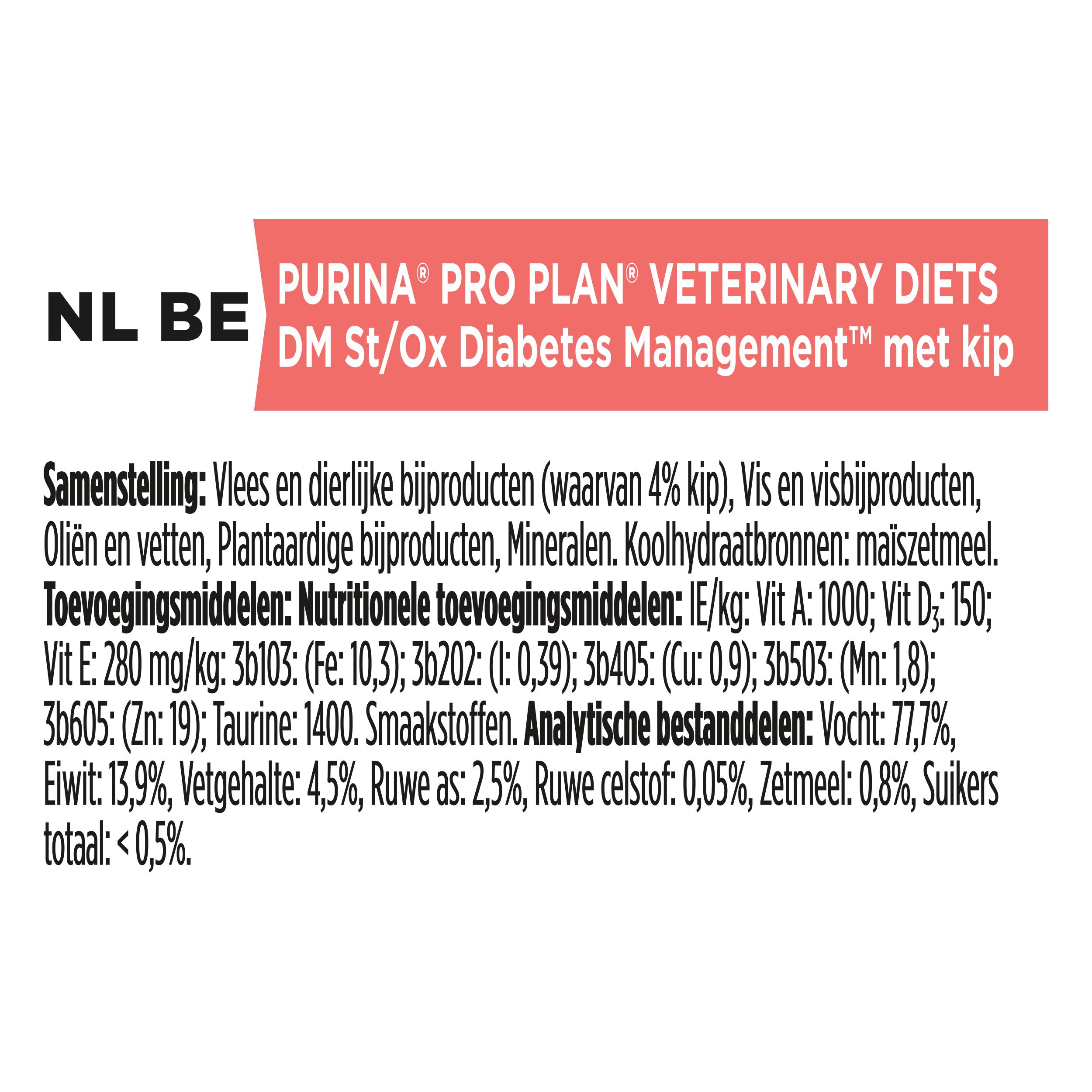 Samenstelling en analyse van PRO PLAN® VETERINARY DIETS DM St/Ox Diabetes Management.