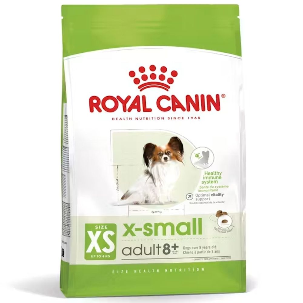 Croquettes Royal Canin X-SMALL ADULT 8+. Sac de 3kg. Pour chiens de plus de 8 ans.