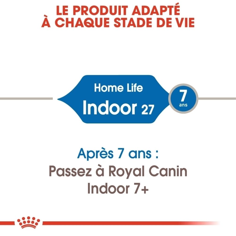 Étiquette produit pour 'Home Life Indoor 27', pour chats de plus de 7 ans.