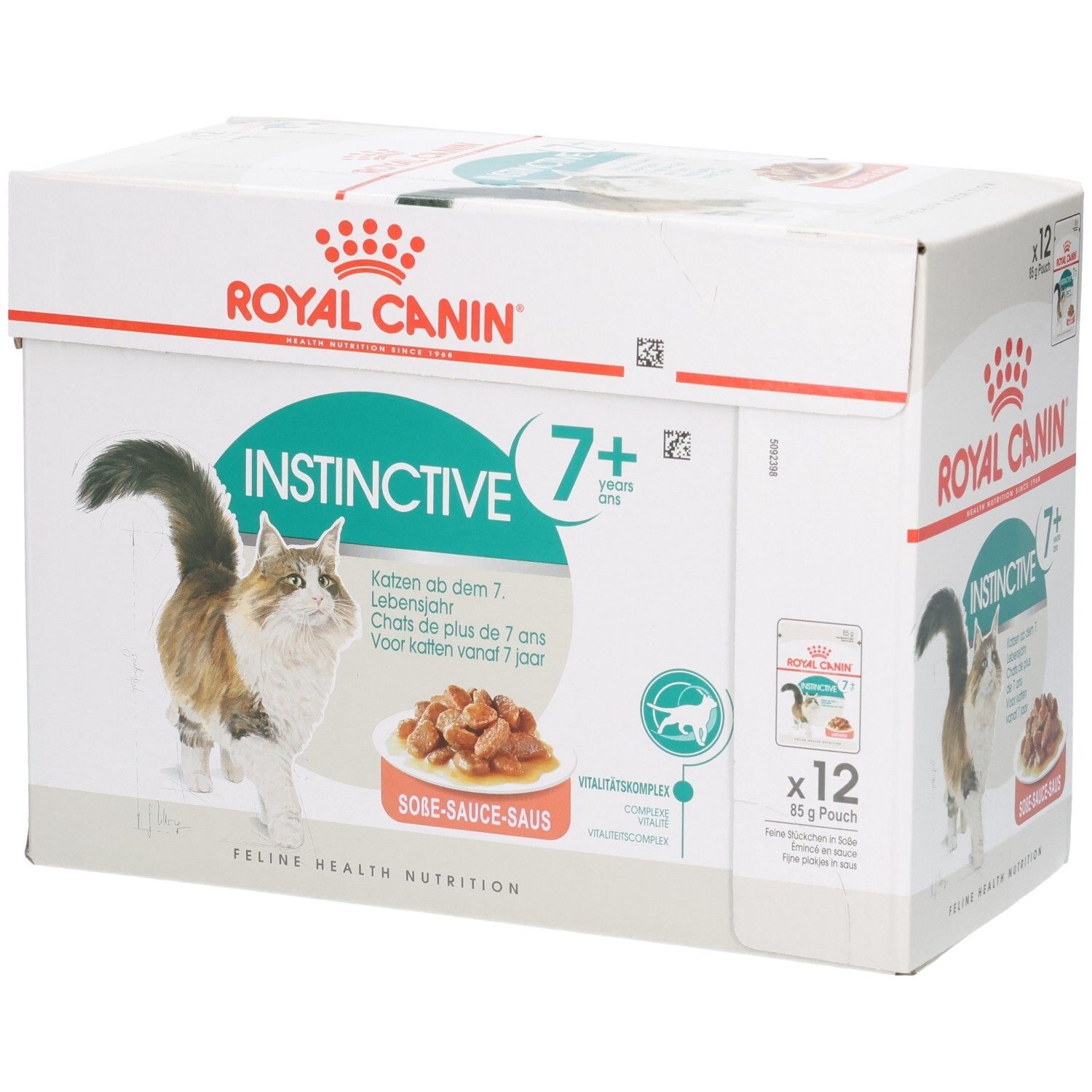 Royal Canin Instinctive 7+ Multipack: 12 zakjes van 85g natvoer voor katten vanaf 7 jaar in saus.