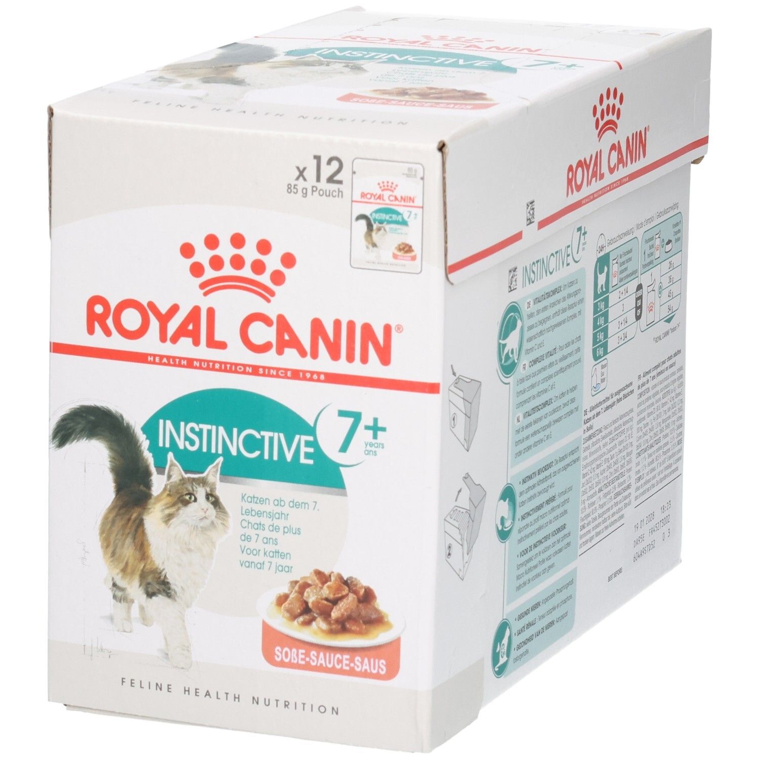 Royal Canin Instinctive 7+ Multipack: 12 zakjes van 85g natvoer voor katten vanaf 7 jaar in saus.