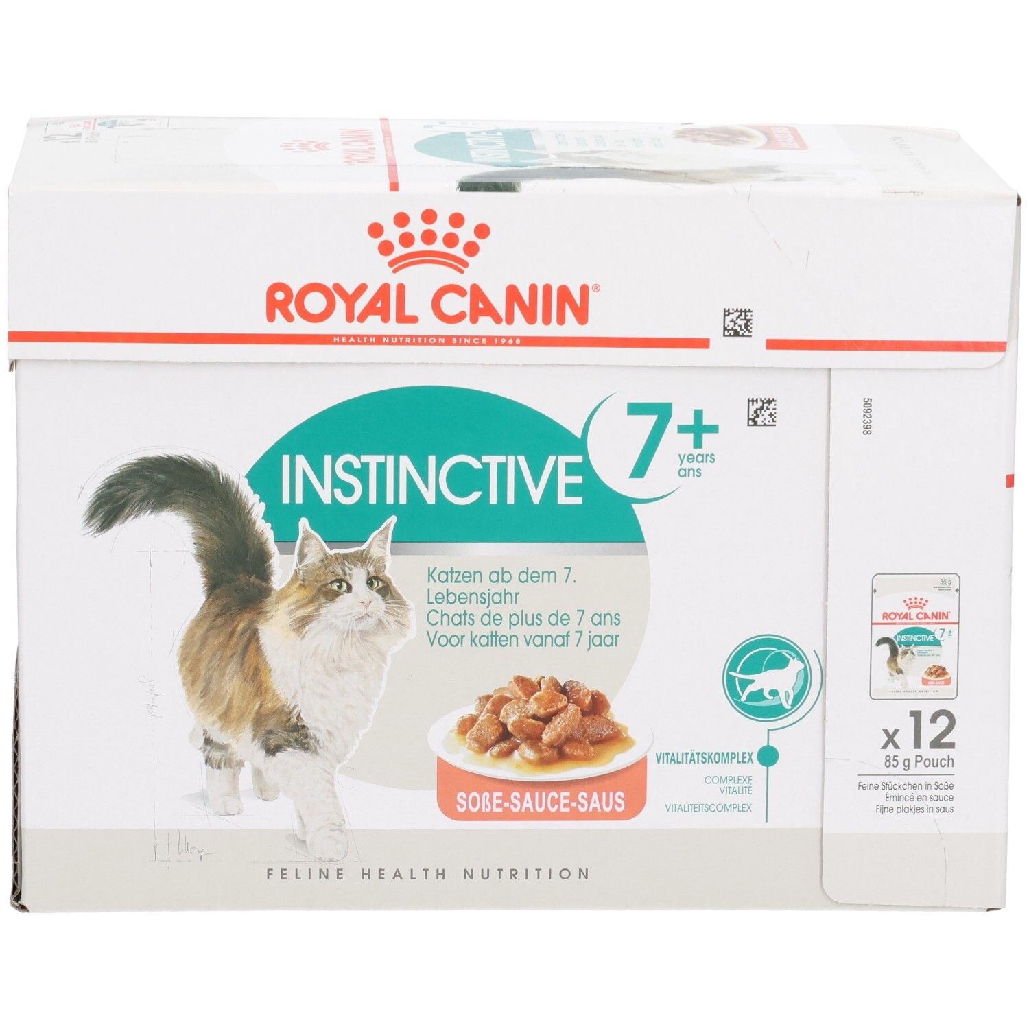 Royal Canin Instinctive 7+ Multipack: 12 zakjes van 85g natvoer voor katten vanaf 7 jaar in saus.