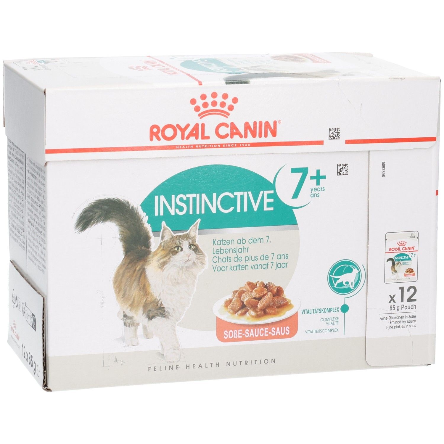 Royal Canin Instinctive 7+ Multipack: 12 zakjes van 85g natvoer voor katten vanaf 7 jaar in saus.