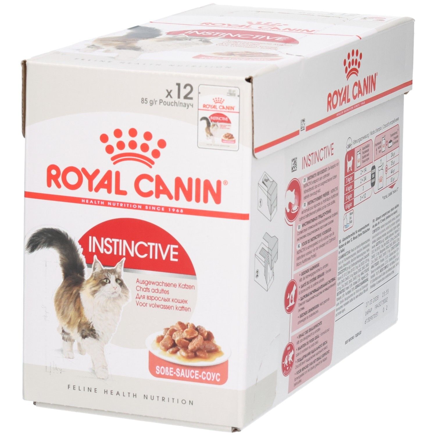 Façade du Royal Canin Instinctive Multipack avec image de chat et bol de nourriture.