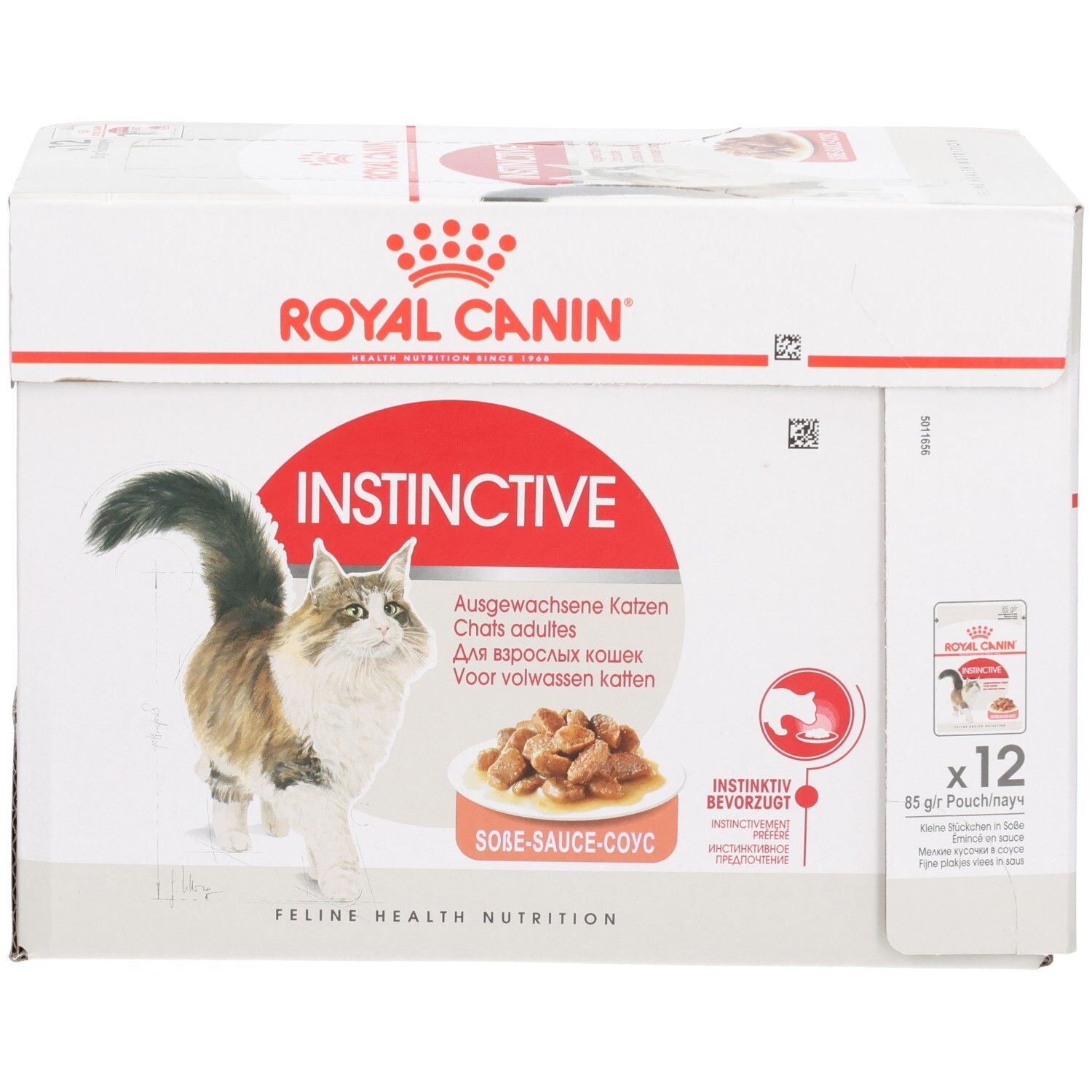 Royal Canin Instinctive Multipack pour chats adultes, 12 x 85g Sachet, vue de face.