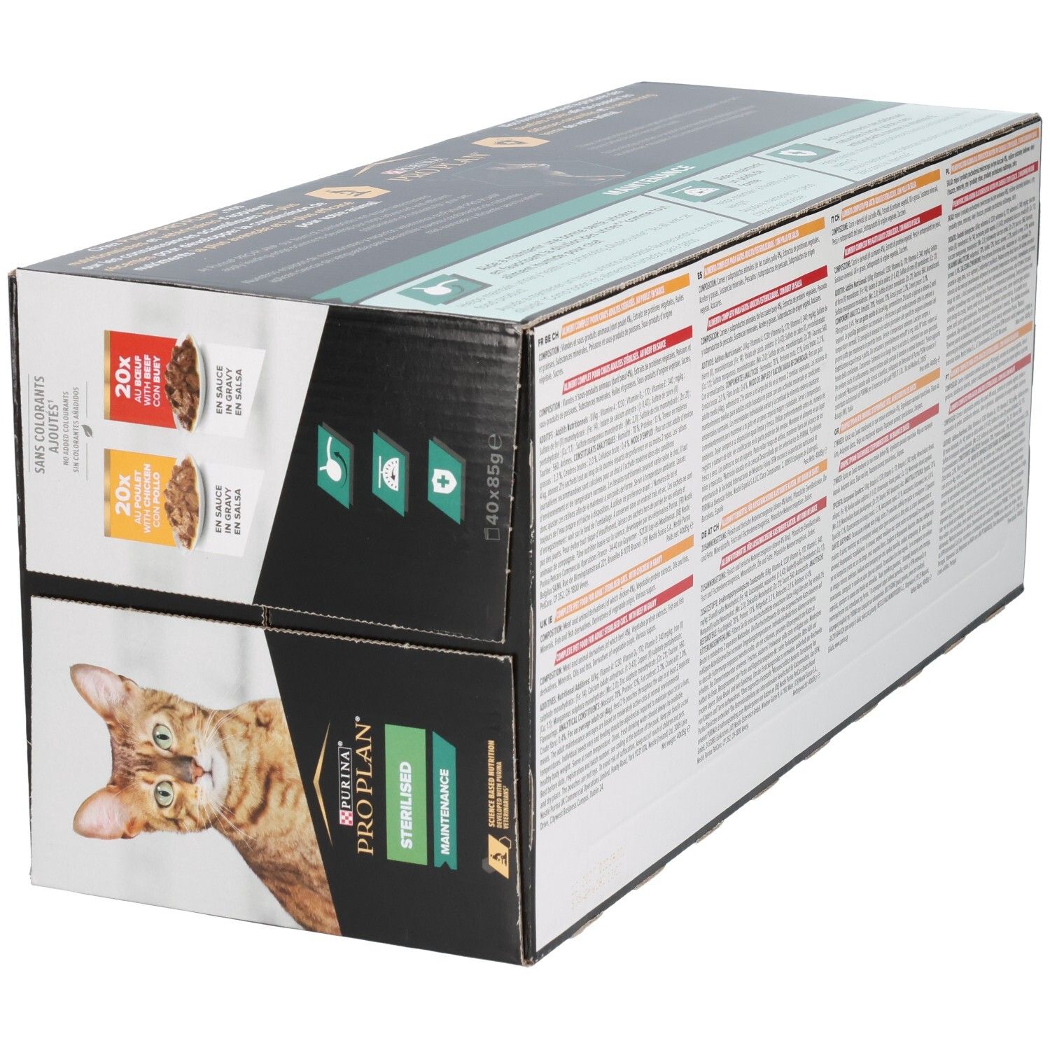 Kartonnen verpakking, schuine weergave. Tekst en logo's. Bevat 2 x 20 zakjes. Achterkant met tekst.