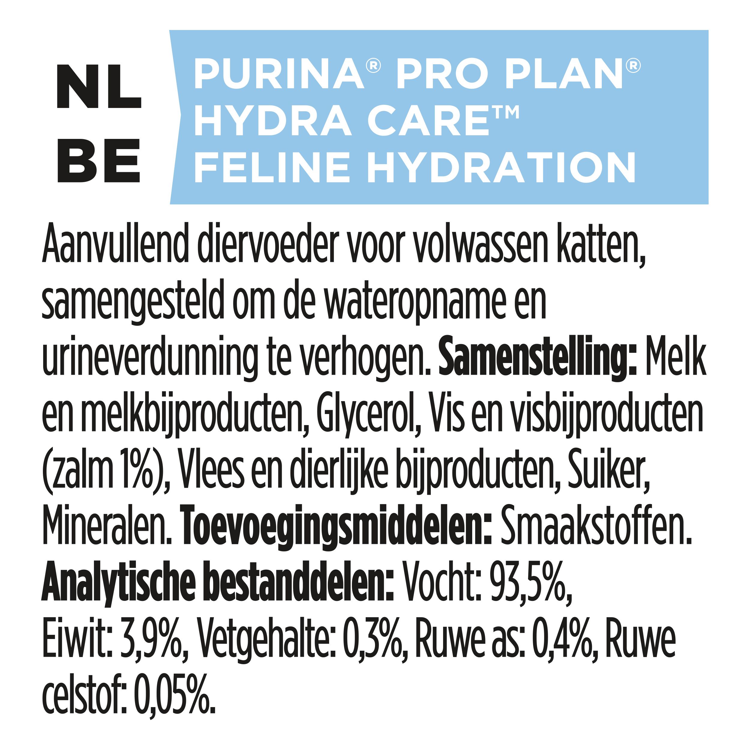 PRO PLAN Hydra Care doos. 10 zakjes. Kat, logo en productinformatie.