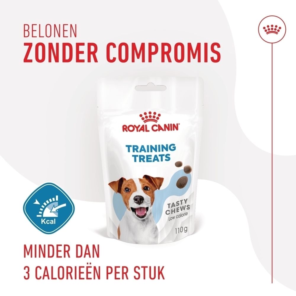 Royal Canin Training Treats zakje: Belonen zonder compromis, minder dan 3 kcal.
