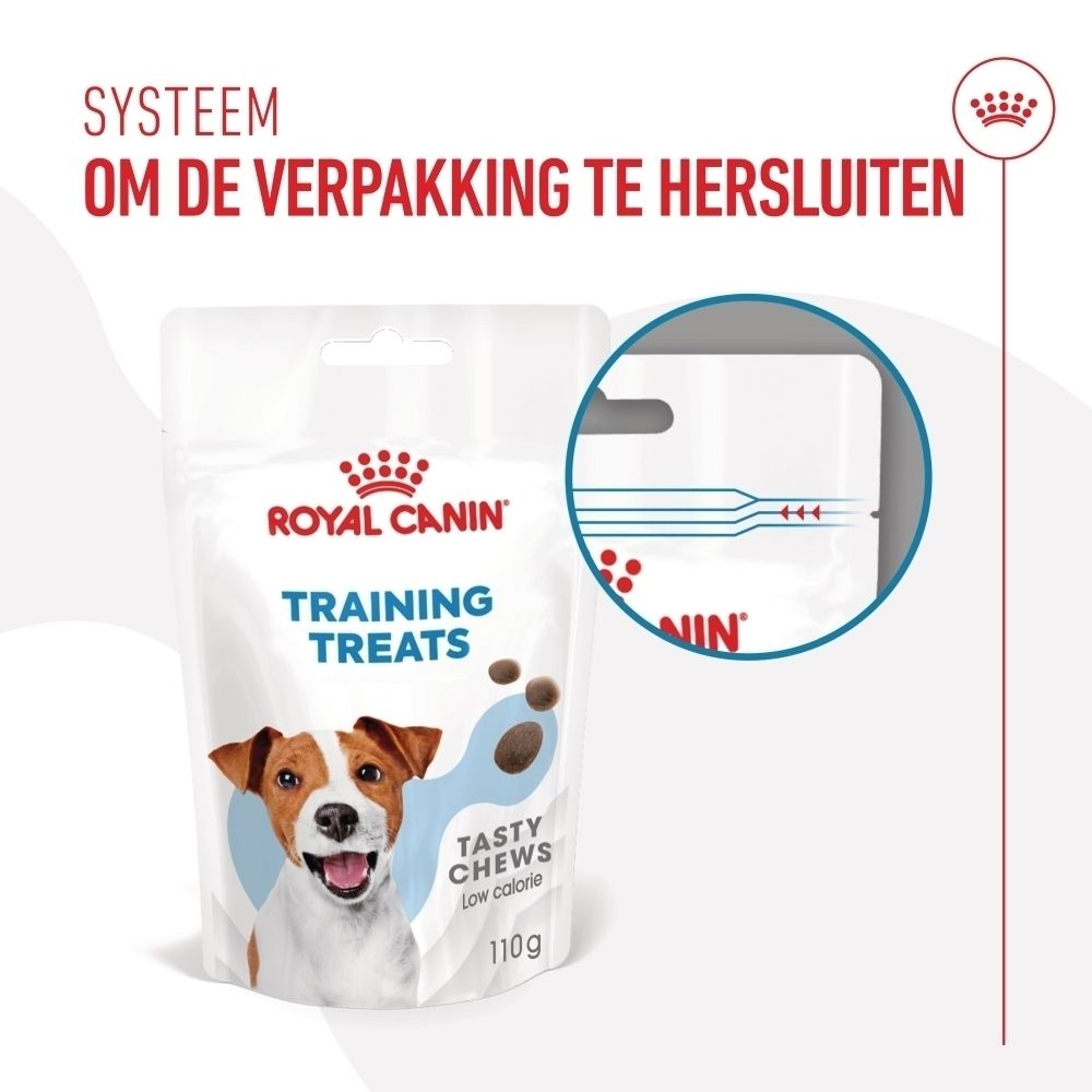 Royal Canin Training Treats zakje met hersluitbare verpakking.
