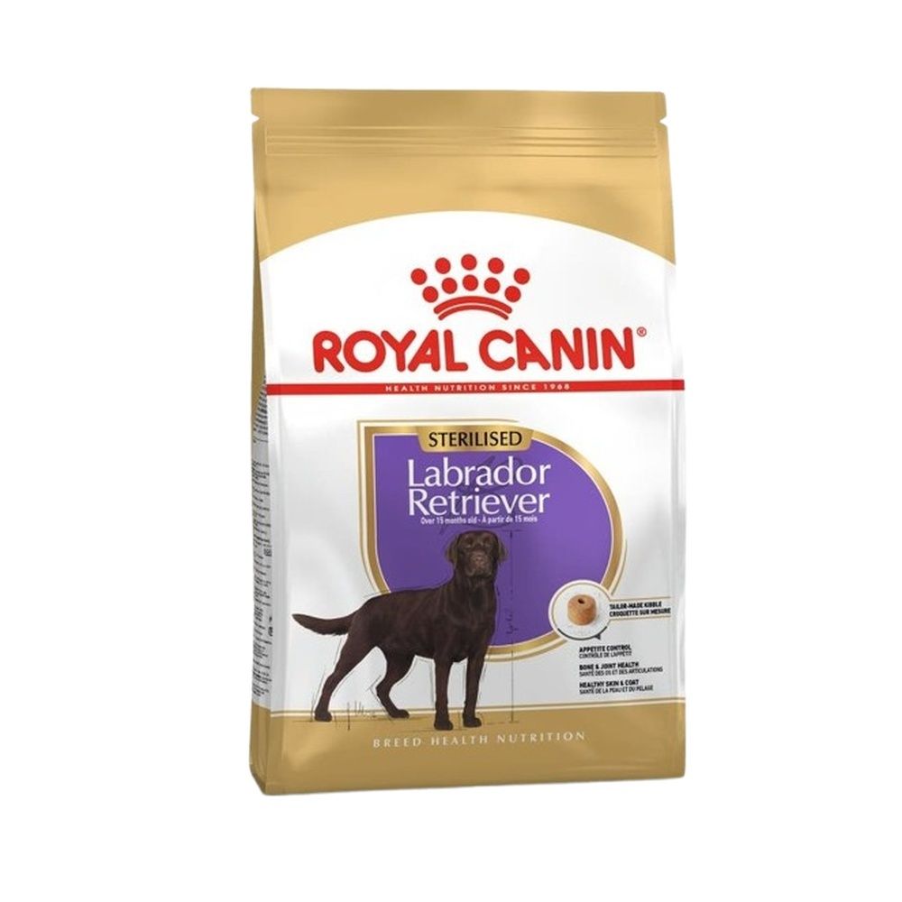 Verpakking hondenvoer Royal Canin Labrador Retriever Sterilised, vooraanzicht.