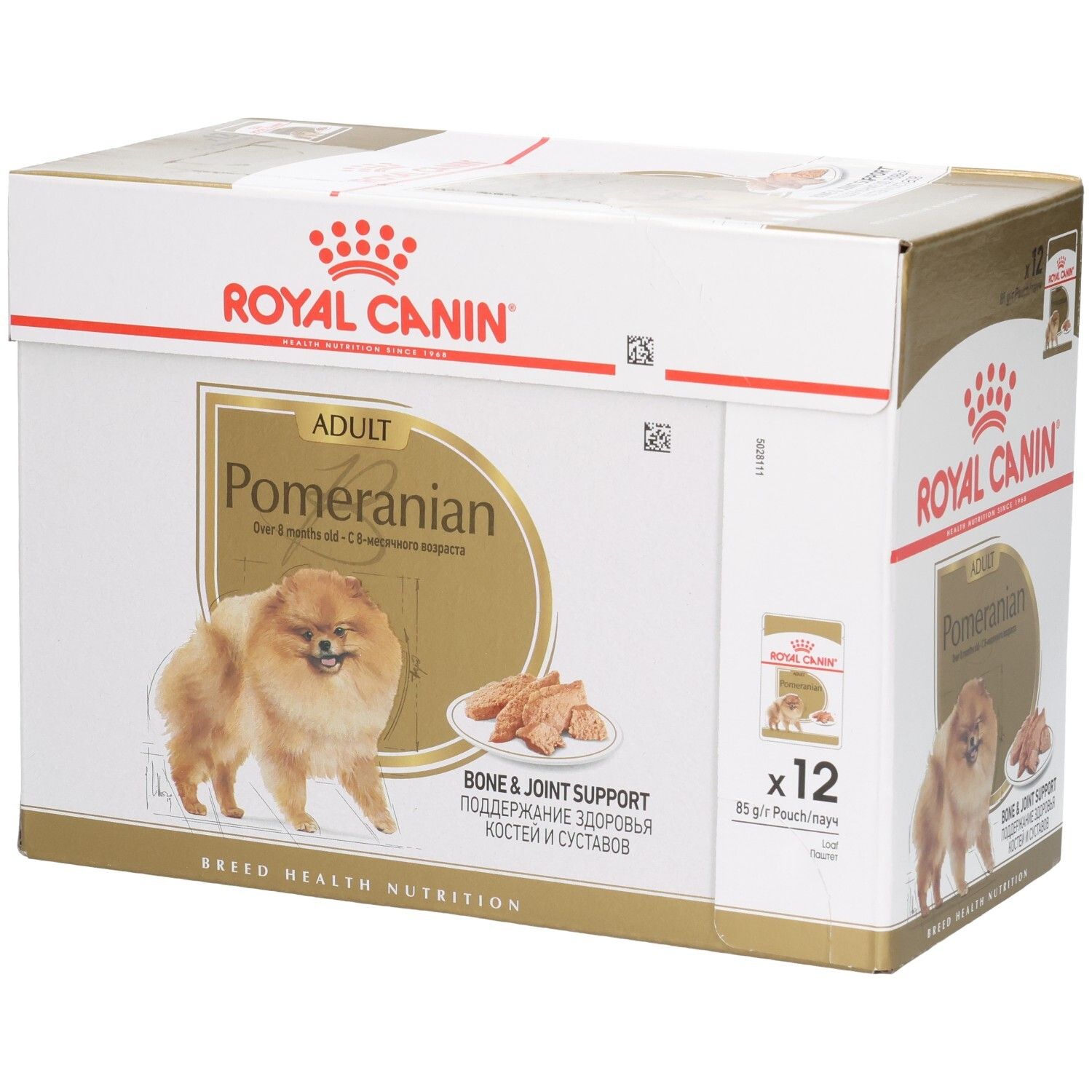 Royal Canin Pomeranian Adult voerdoos met 12x85g zakjes, bot- en gewrichtsondersteuning.