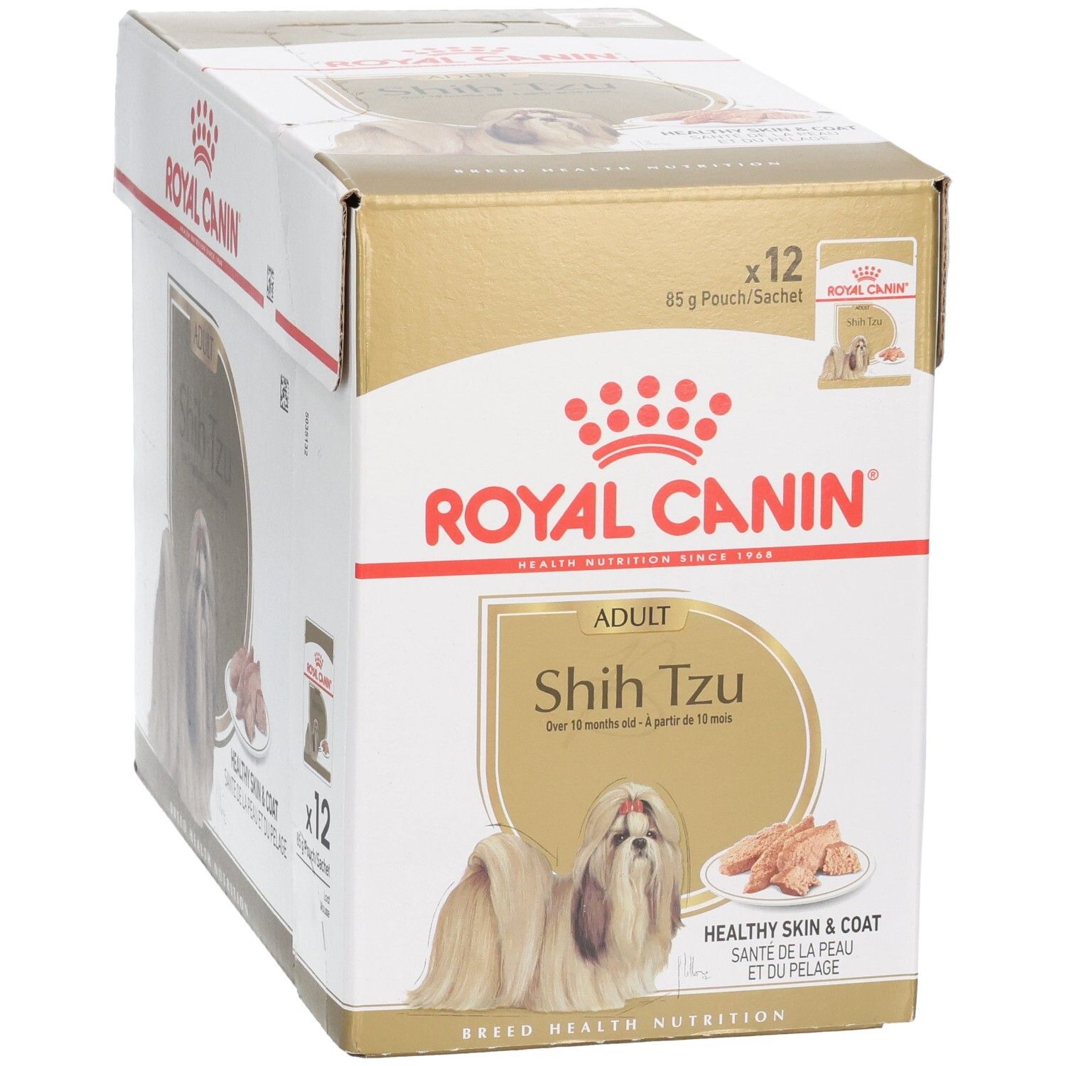 Royal Canin Shih Tzu Adulte : 12 sachets de 85g pour une peau et un pelage sains.
