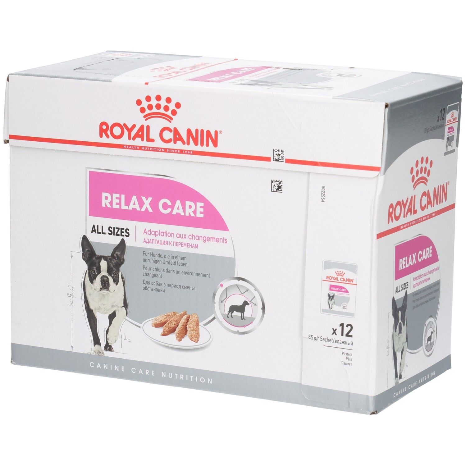 Royal Canin Relax Care doos met 12 zakjes, alle maten, voor honden.
