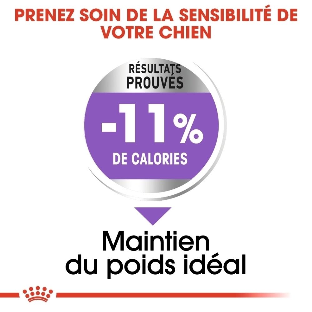 Offre pour nourriture pour chien : -11% de calories pour un poids idéal. Prenez soin de la sensibilité de votre chien.