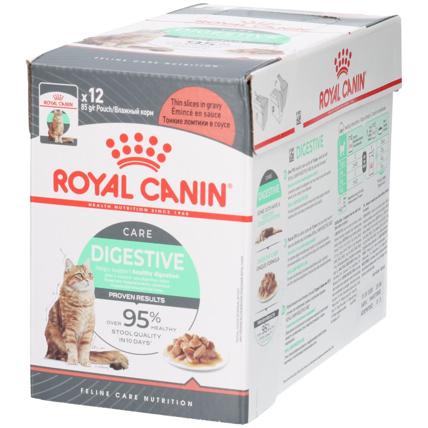 Royal Canin Feline Digestive Care Multipack : 12 sachets de 85g en sauce pour chats.