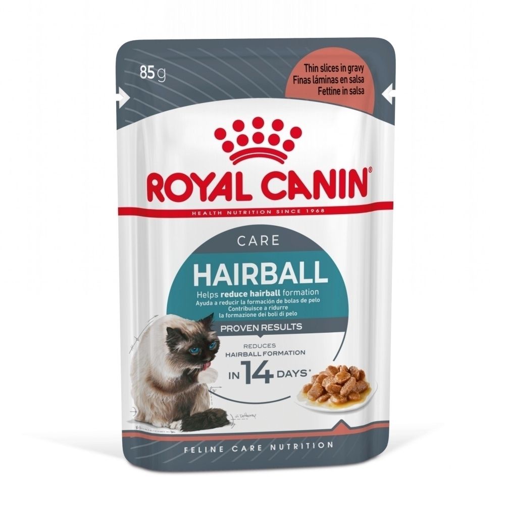 Nourriture pour chat Royal Canin Hairball Care en sachet de 85g.