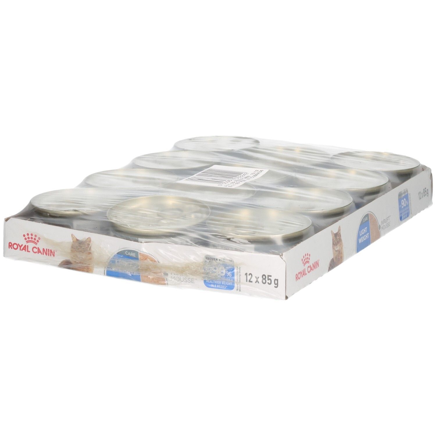 Royal Canin Light Weight Mousse voor katten, verpakking van 12x85g.