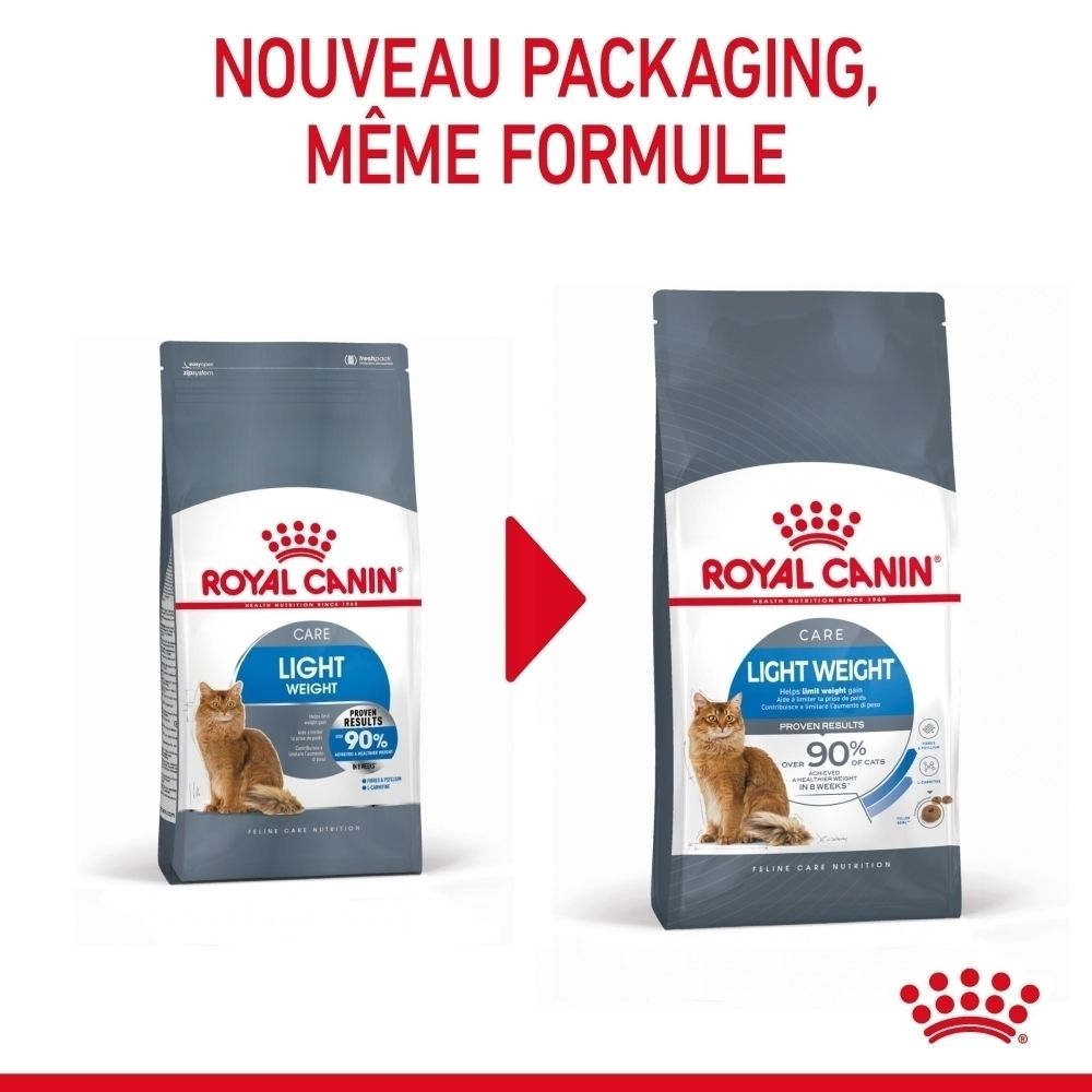 Royal Canin Light Weight Care : Programme nutritionnel complet avec nourriture sèche et humide.