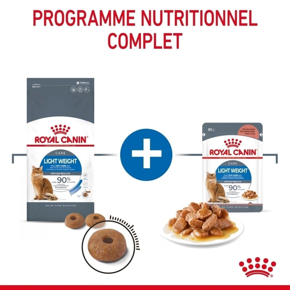 Royal Canin Light Weight Care : Formule Light Weight unique avec fibres et L-Carnitine.