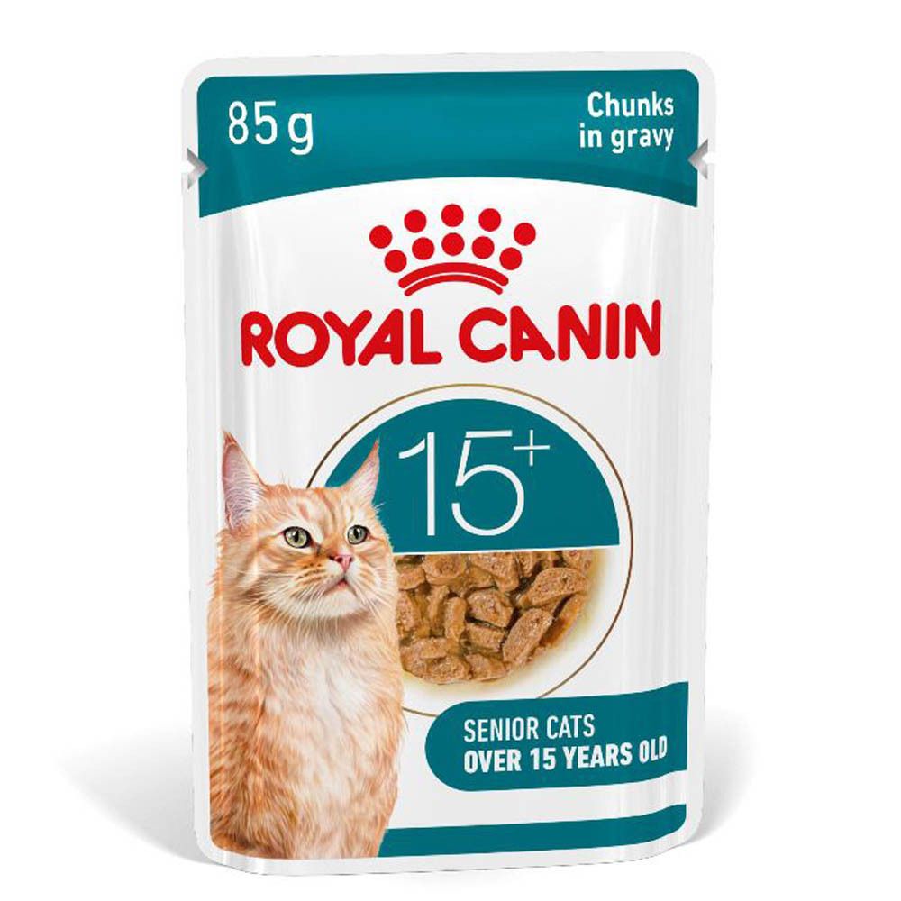 Royal Canin 15+ kattenvoer, 85g zakje, voor senior katten ouder dan 15 jaar.