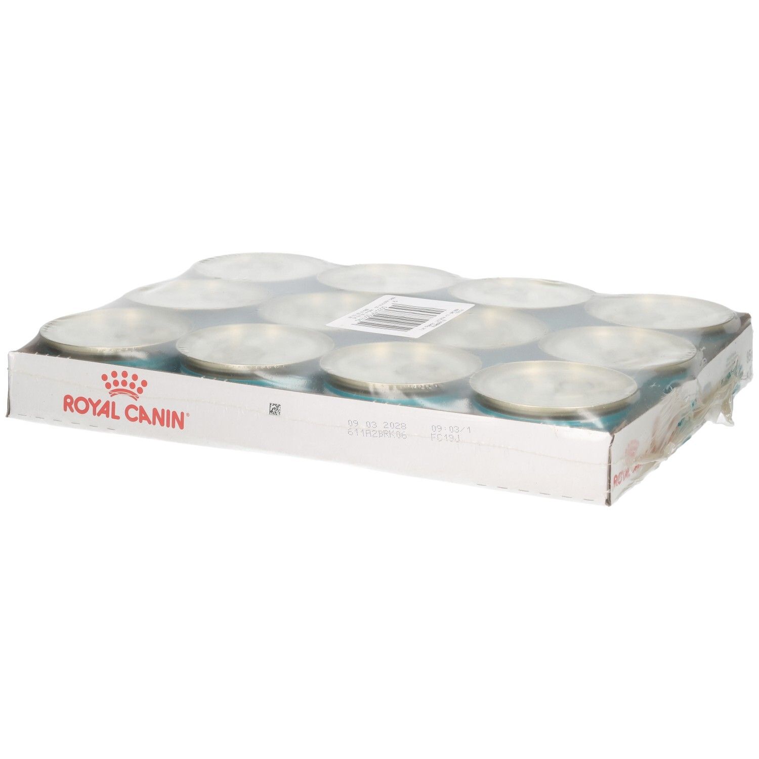 Verpakking van 12 blikjes Royal Canin kattenvoer, 85g per blikje.