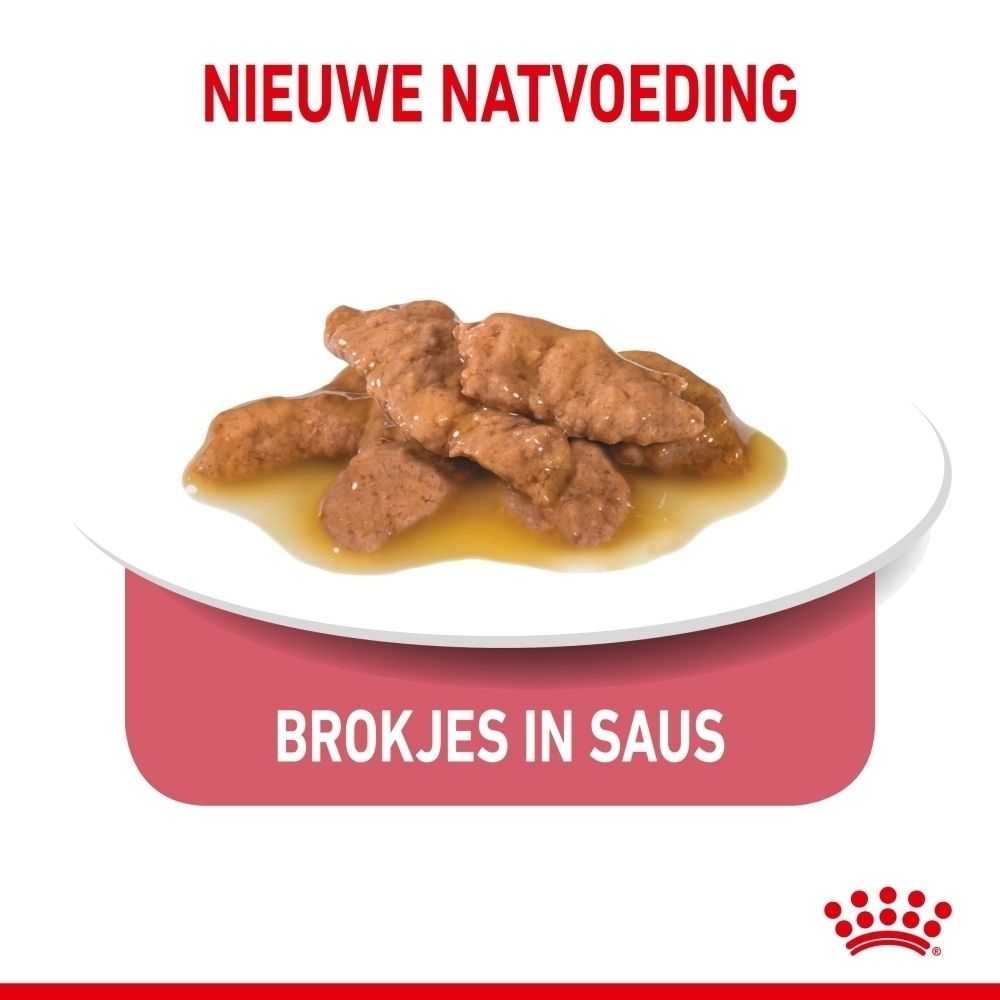 Zakje Royal Canin Indoor 7+ Sterilised kattenvoer, 85g, met afbeelding van kattenvoer.