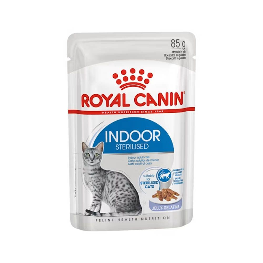 Sachet individuel Royal Canin Indoor Sterilisé pour chats en gelée.