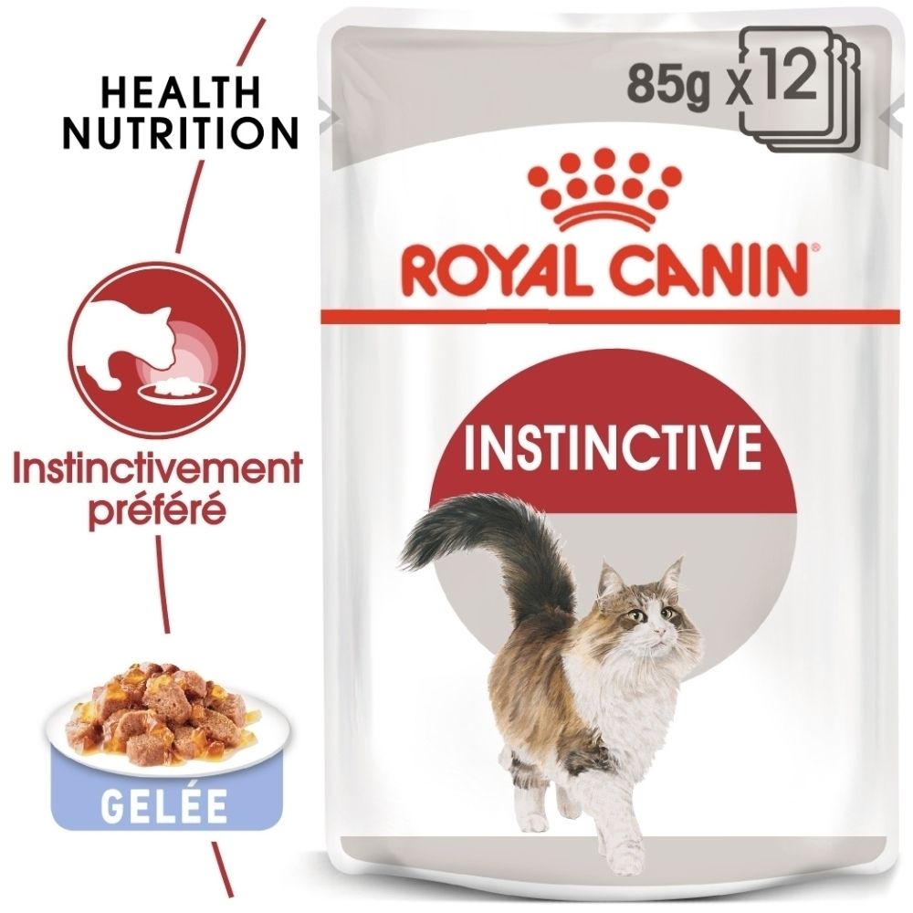 Sachet de nourriture pour chat Royal Canin Instinctive, 85g x12. Texture gelée.