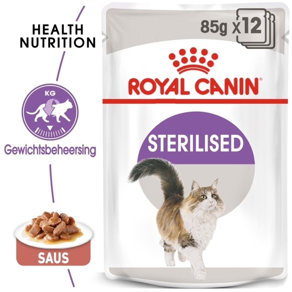Individuele zak Royal Canin Sterilised in saus voor katten.